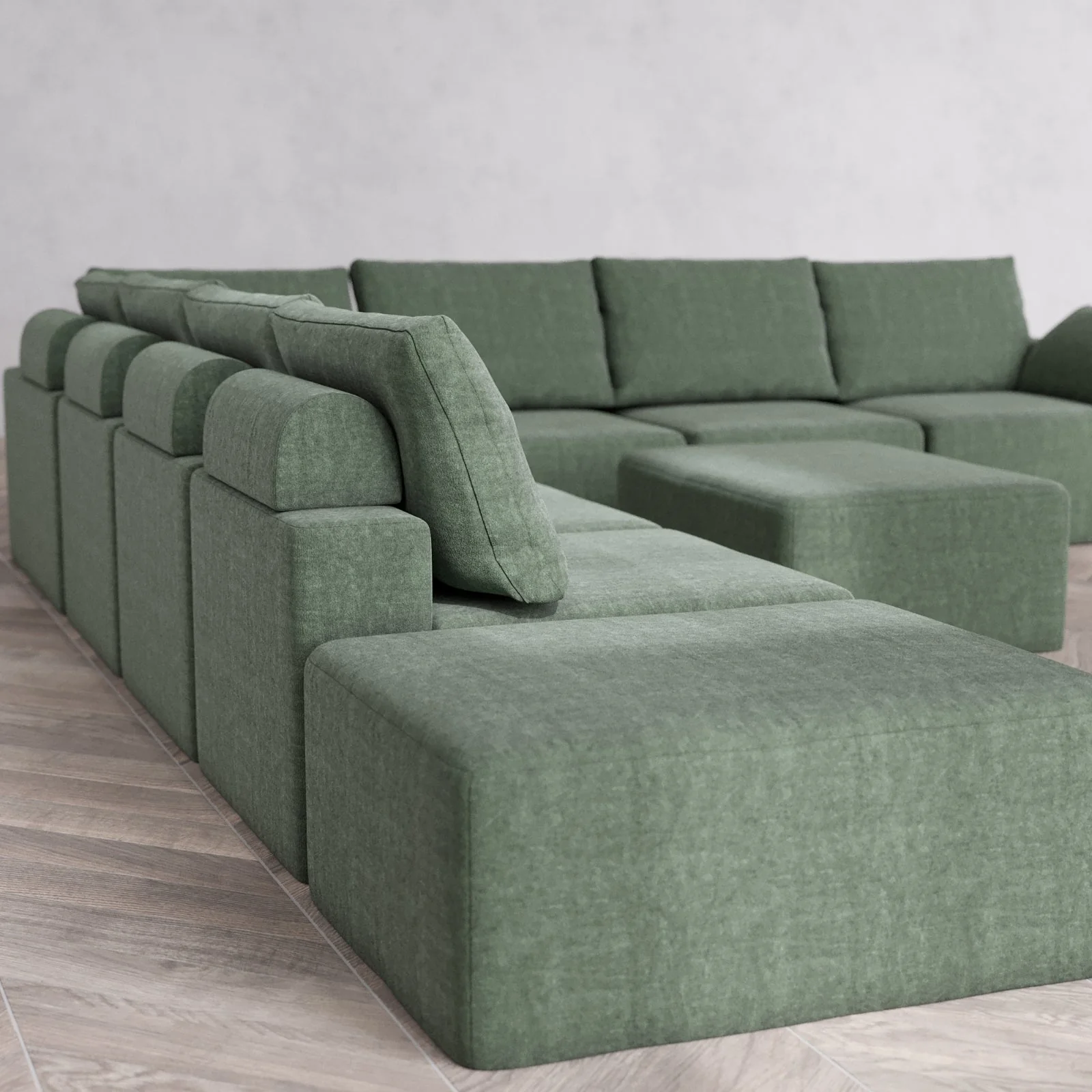 Modular Washable 8-Seater Open End Corner Sectional + Chaise Ottoman Cloud + Bolster Sofa | Right-Facing Arm | Heirloom Velvet in Sage - Image 6