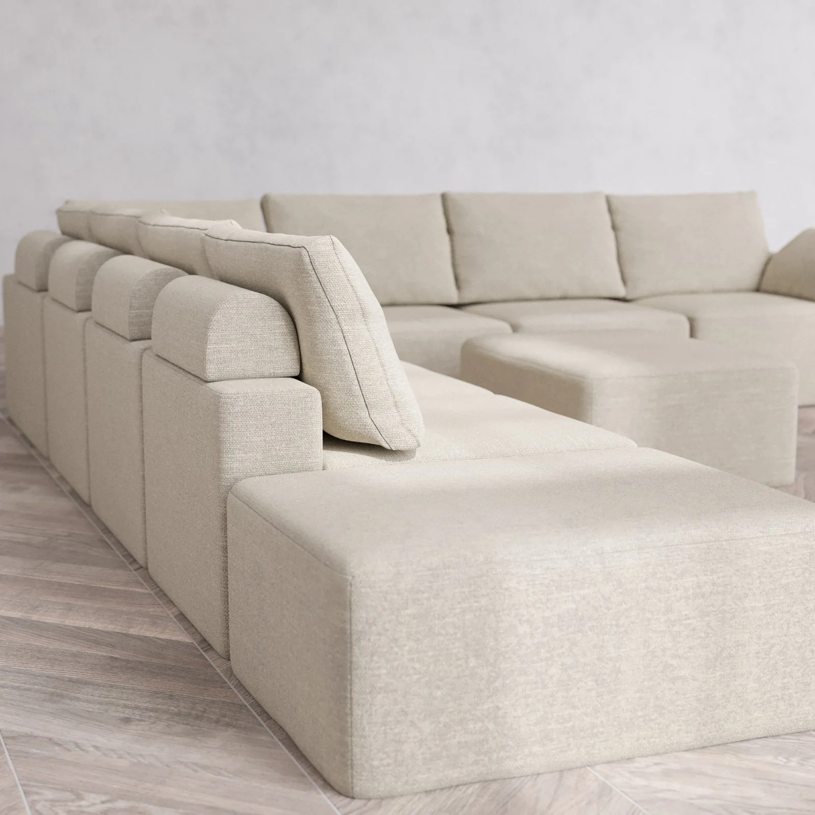 Modular Washable 8-Seater Open End Corner Sectional + Chaise Ottoman Cloud + Bolster Sofa | Right-Facing Arm | Plush Twill in Sandstone - Image 6