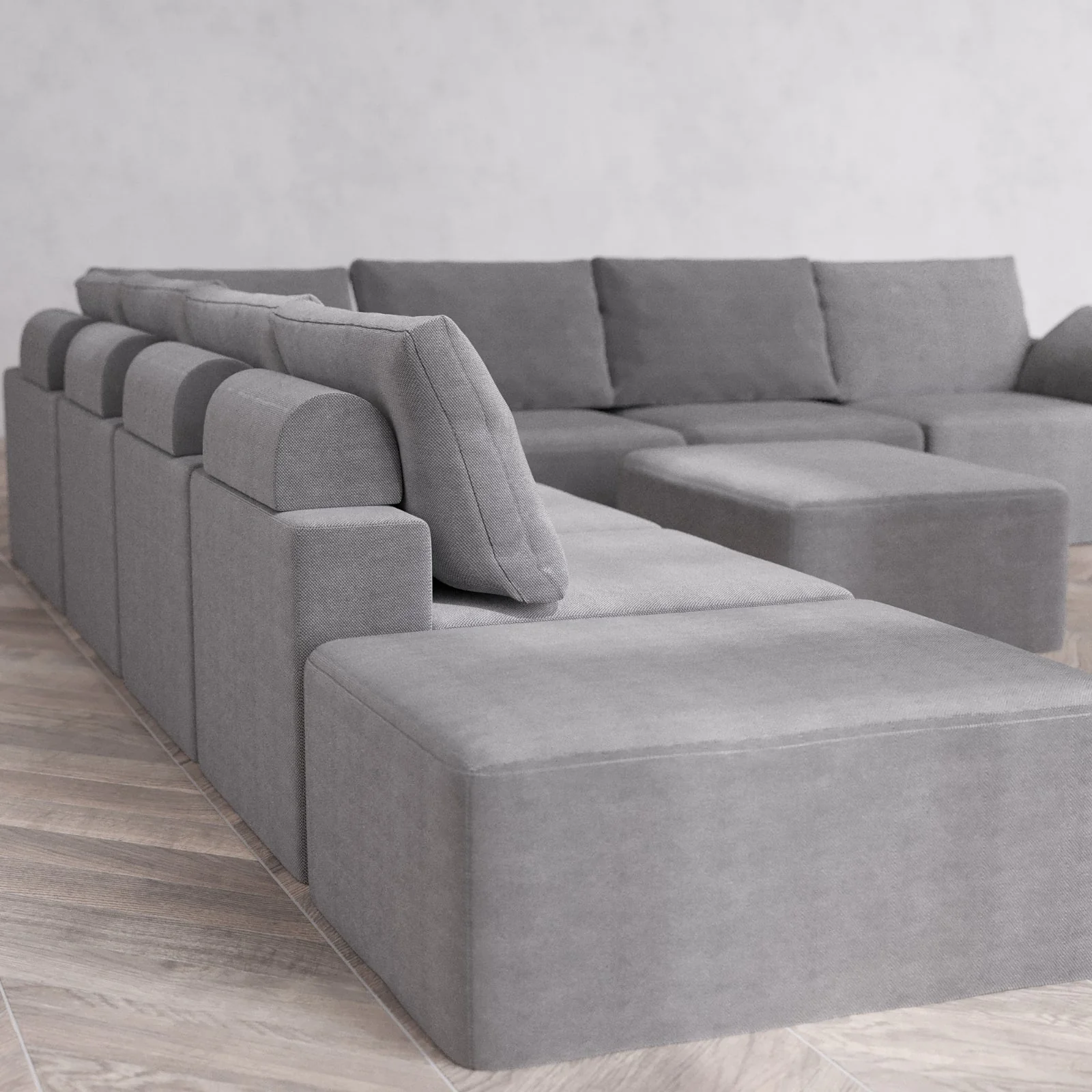 Modular Washable 8-Seater Open End Corner Sectional + Chaise Ottoman Cloud + Bolster Sofa | Right-Facing Arm | Lux Weave in Slate - Image 6