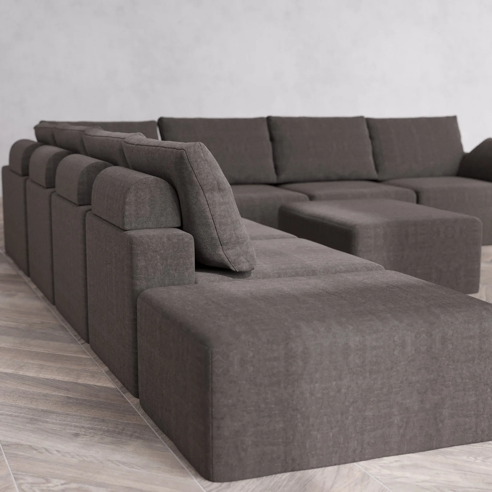 Modular Washable 8-Seater Open End Corner Sectional + Chaise Ottoman Cloud + Bolster Sofa | Right-Facing Arm | Heirloom Velvet in Truffle - Image 6