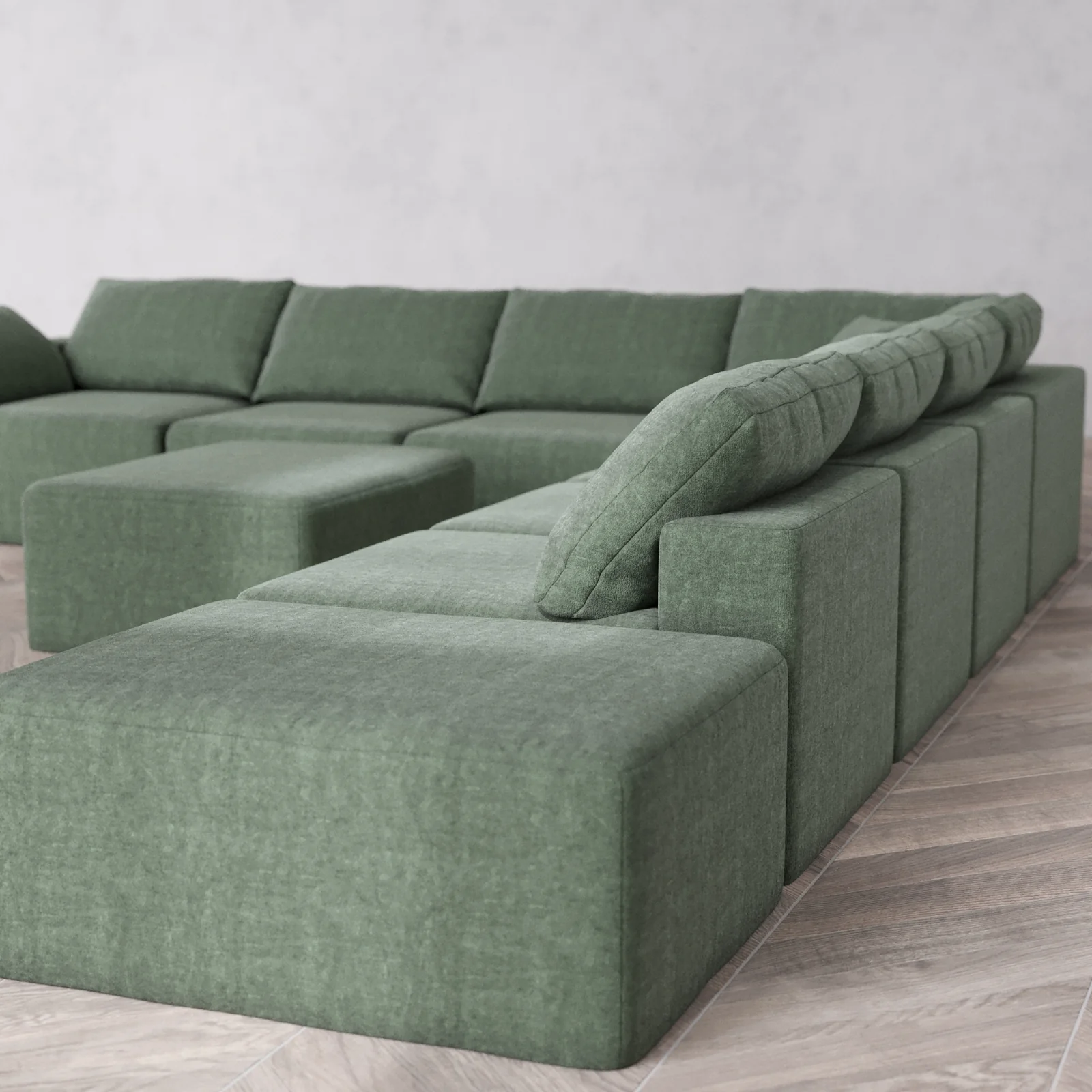 Modular Washable 8-Seater Open End Corner Sectional + Chaise Ottoman Cloud Sofa | Left-Facing Arm | Heirloom Velvet in Sage - Image 6