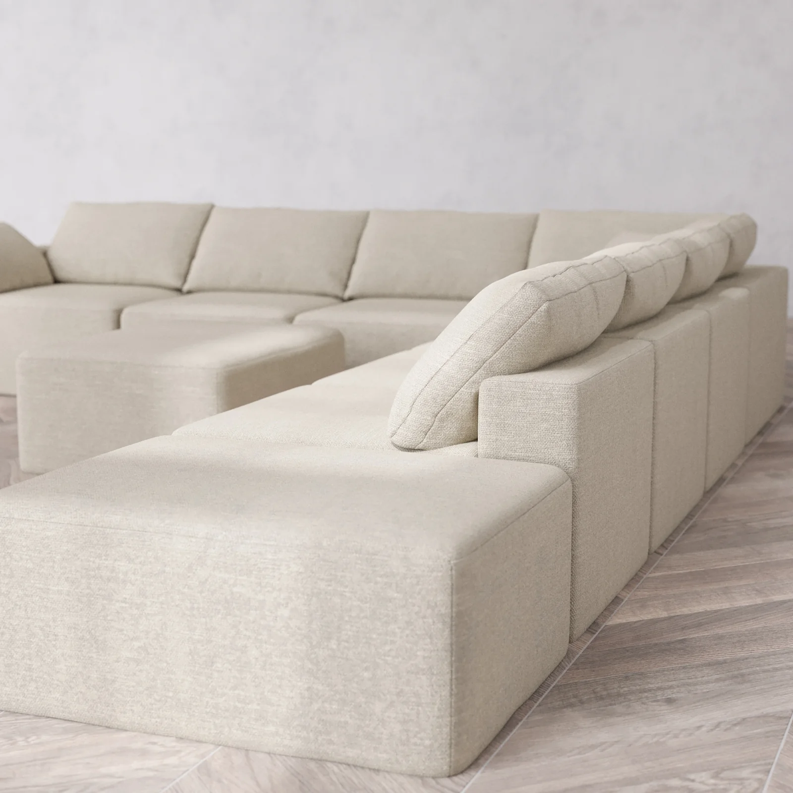 Modular Washable 8-Seater Open End Corner Sectional + Chaise Ottoman Cloud Sofa | Left-Facing Arm | Plush Twill in Sandstone - Image 6