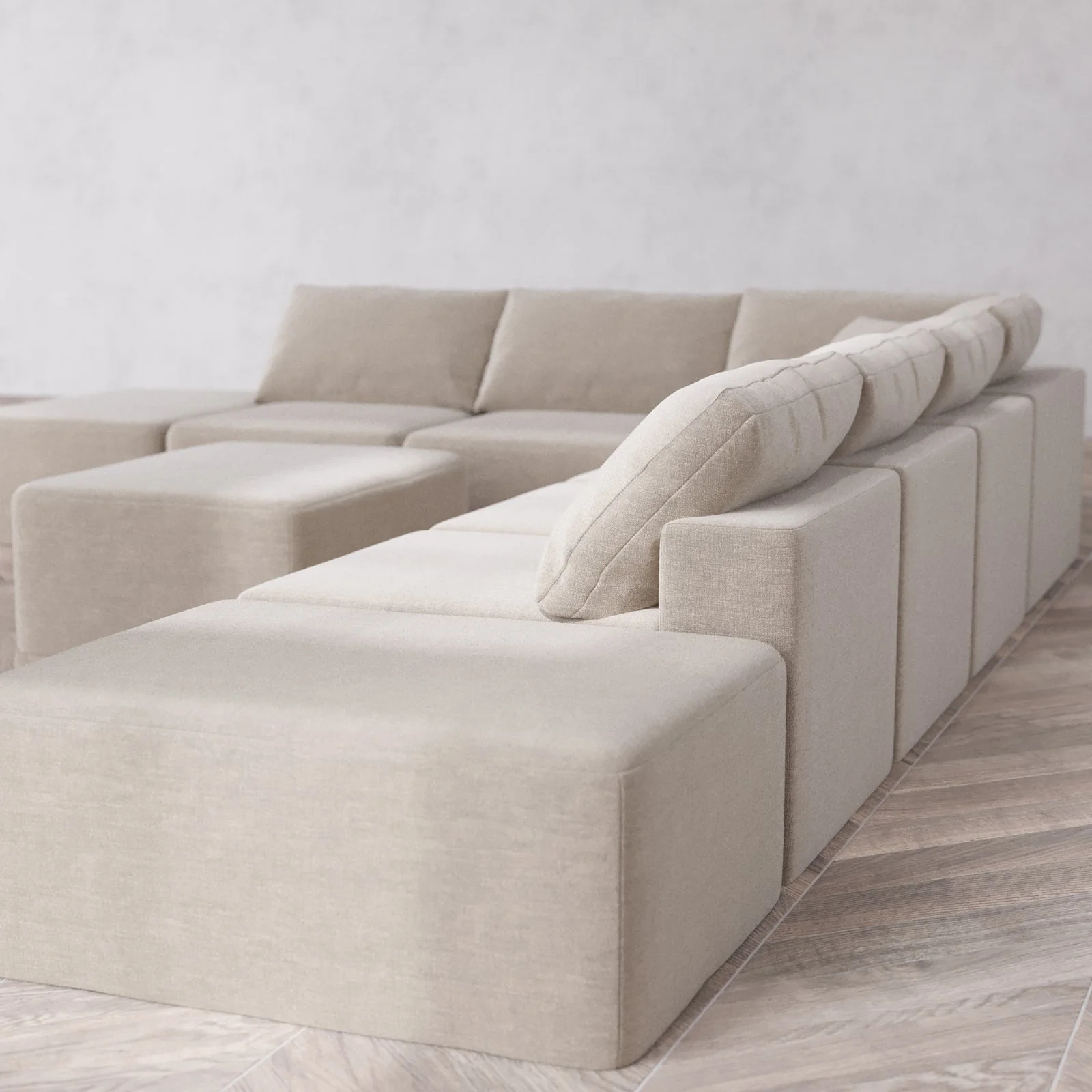 Modular Washable 8-Seater Open End Corner Sectional + Chaise Ottoman Cloud Sofa | Right-Facing Arm | Satin Velvet in Caraway - Image 6