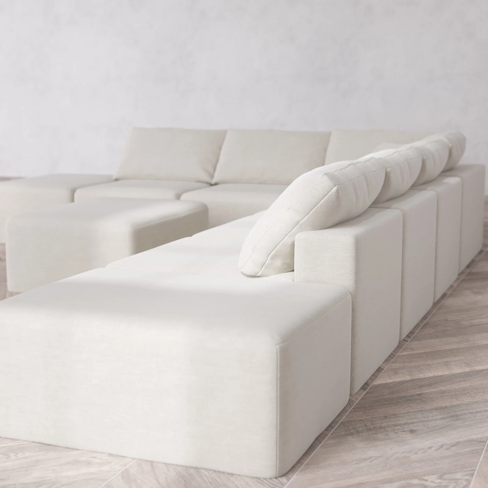 Modular Washable 8-Seater Open End Corner Sectional + Chaise Ottoman Cloud Sofa | Right-Facing Arm | Satin Velvet in Cashew - Image 6