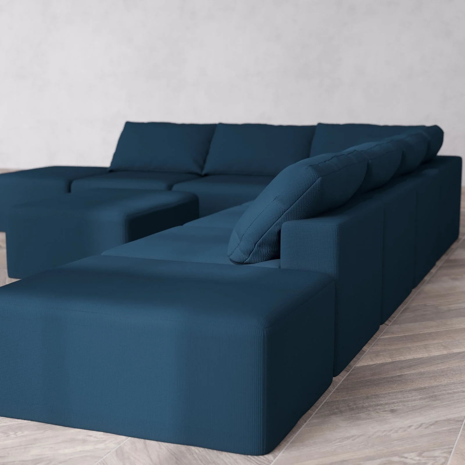 Modular Washable 8-Seater Open End Corner Sectional + Chaise Ottoman Cloud Sofa | Right-Facing Arm | Arden Weave in Lazuli - Image 6