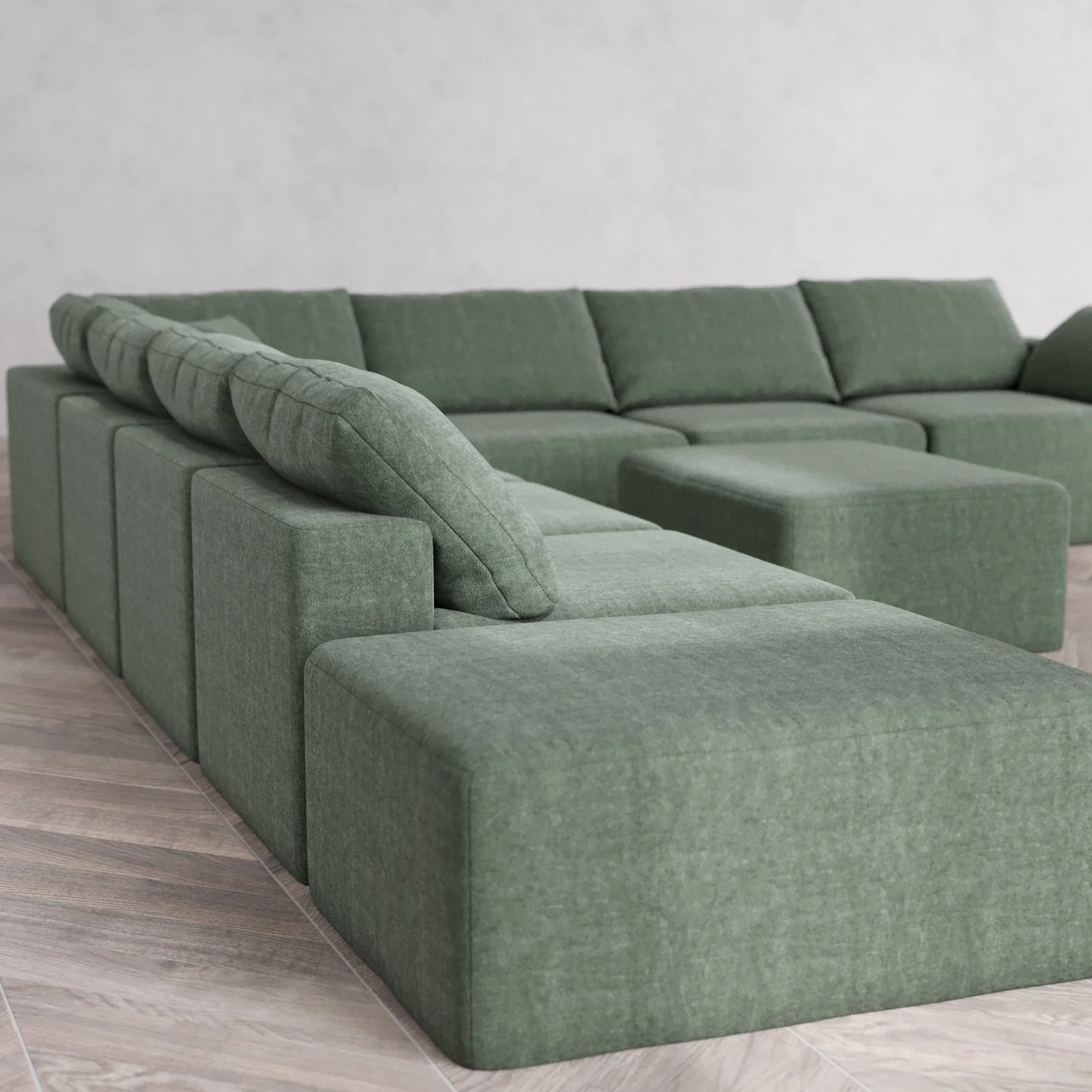 Modular Washable 8-Seater Open End Corner Sectional + Chaise Ottoman Cloud Sofa | Right-Facing Arm | Heirloom Velvet in Sage - Image 6