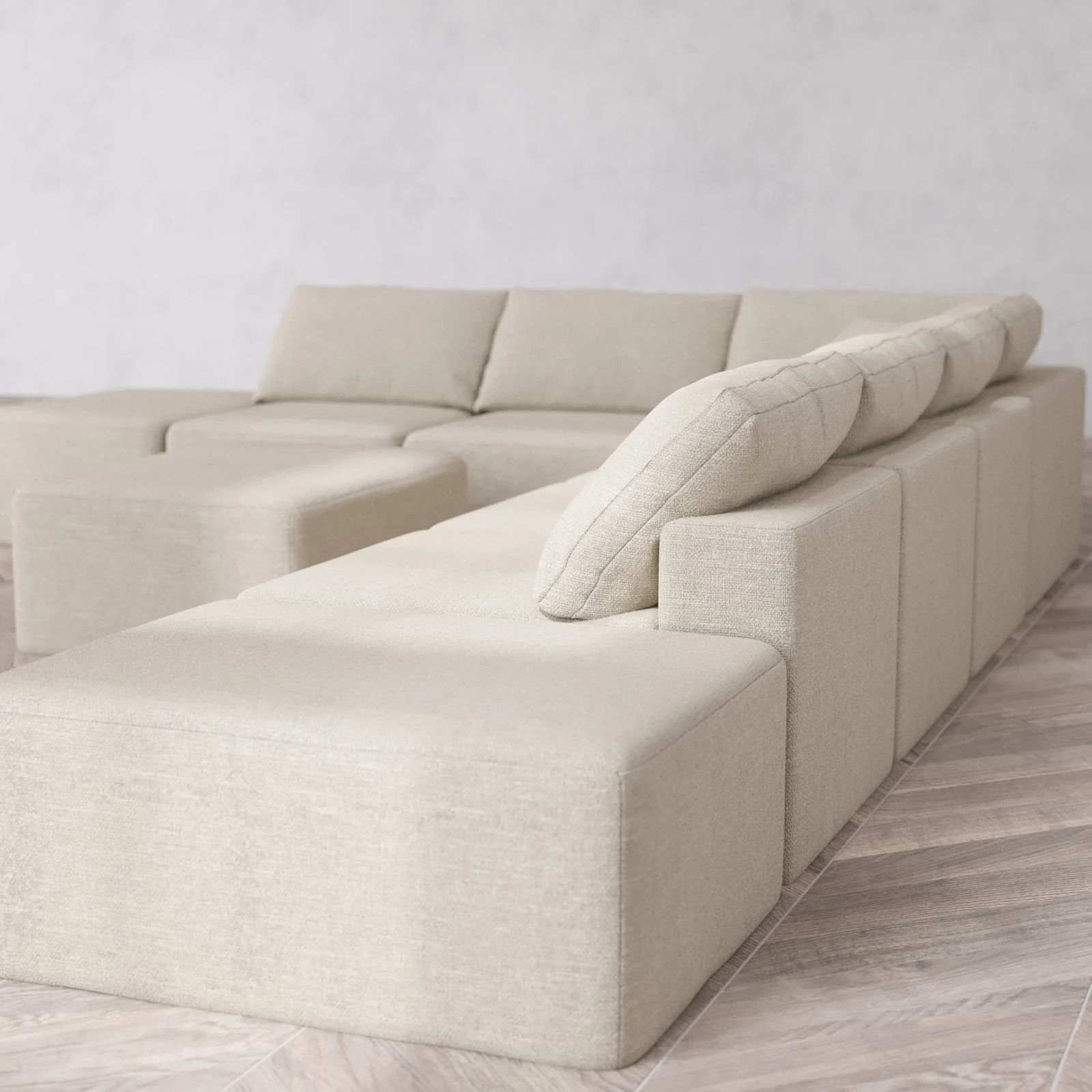 Modular Washable 8-Seater Open End Corner Sectional + Chaise Ottoman Cloud Sofa | Right-Facing Arm | Plush Twill in Sandstone - Image 6
