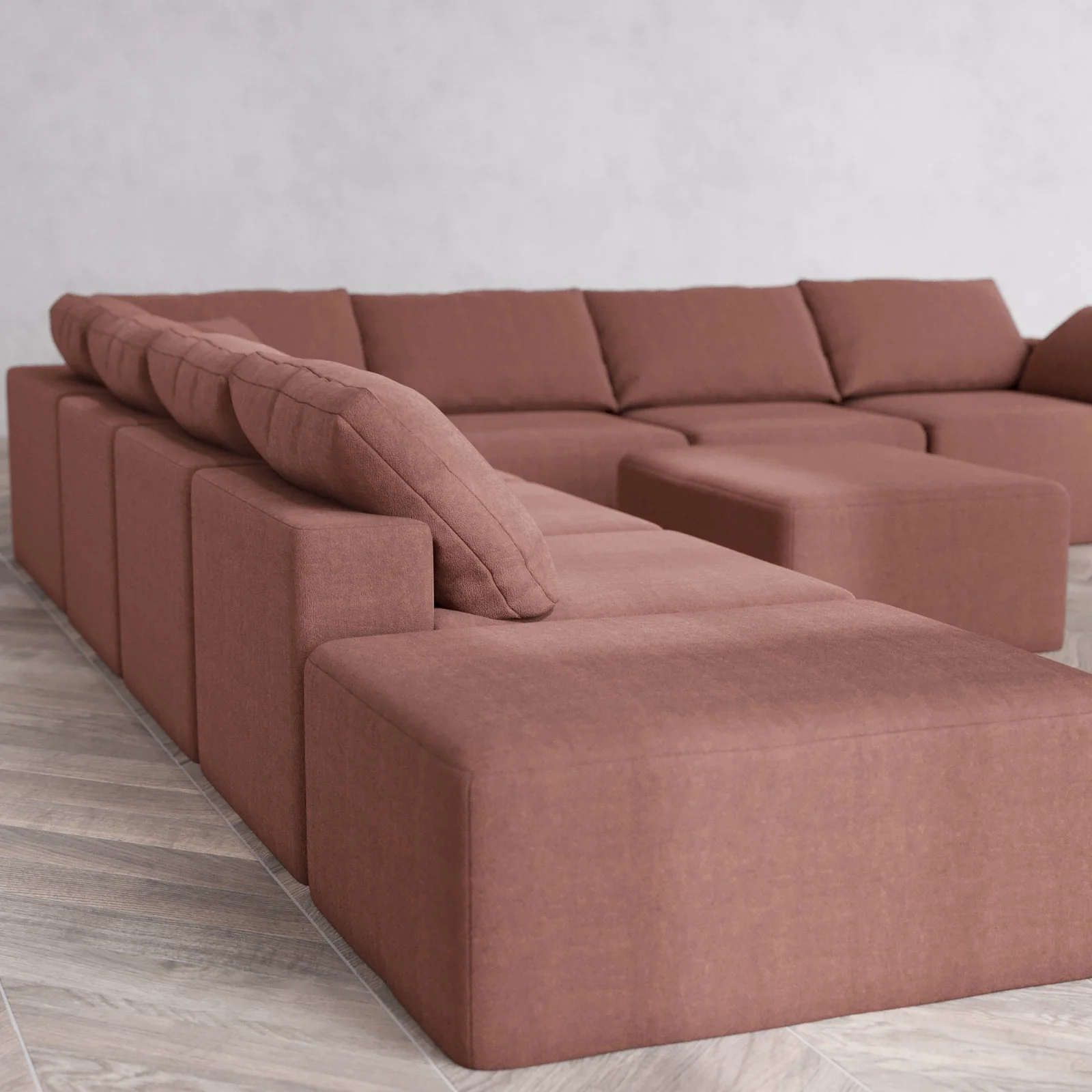 Modular Washable 8-Seater Open End Corner Sectional + Chaise Ottoman Cloud Sofa | Right-Facing Arm | Heirloom Velvet in Sumac - Image 6