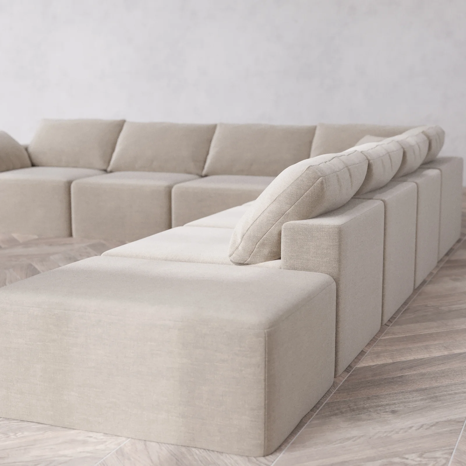 Modular Washable 8-Seater Open End Corner Sectional Cloud Sofa | Left-Facing Arm | Satin Velvet in Caraway - Image 6