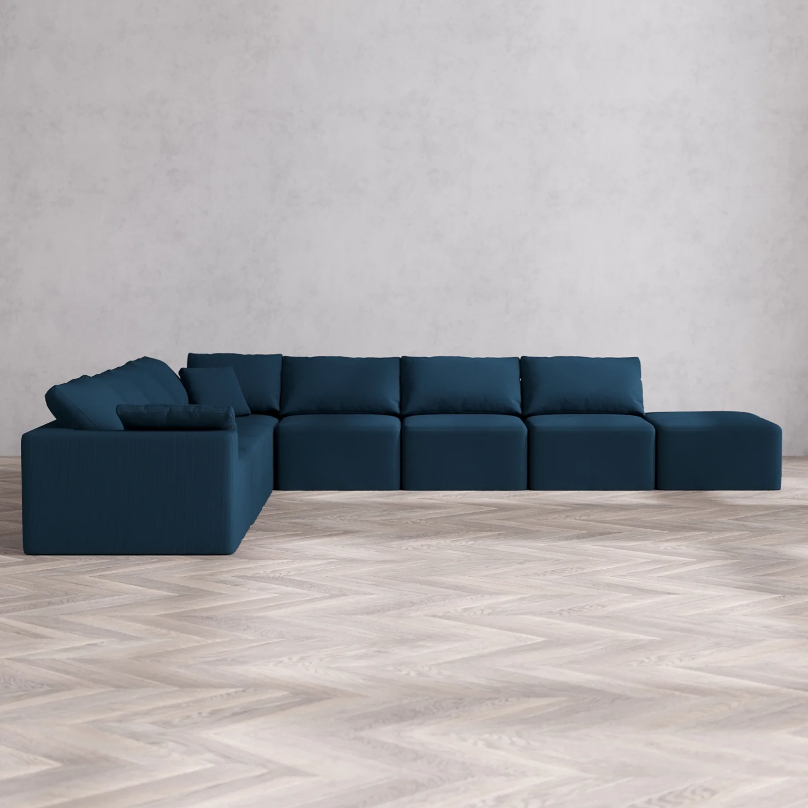 Modular Washable 8-Seater Open End Corner Sectional Cloud Sofa | Left-Facing Arm | Arden Weave in Lazuli