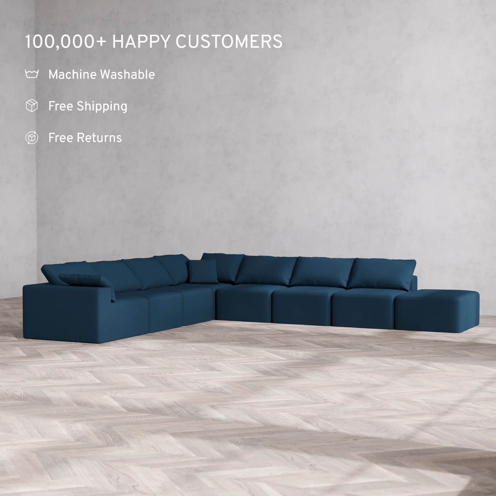 Modular Washable 8-Seater Open End Corner Sectional Cloud Sofa | Left-Facing Arm | Arden Weave in Lazuli - Image 2