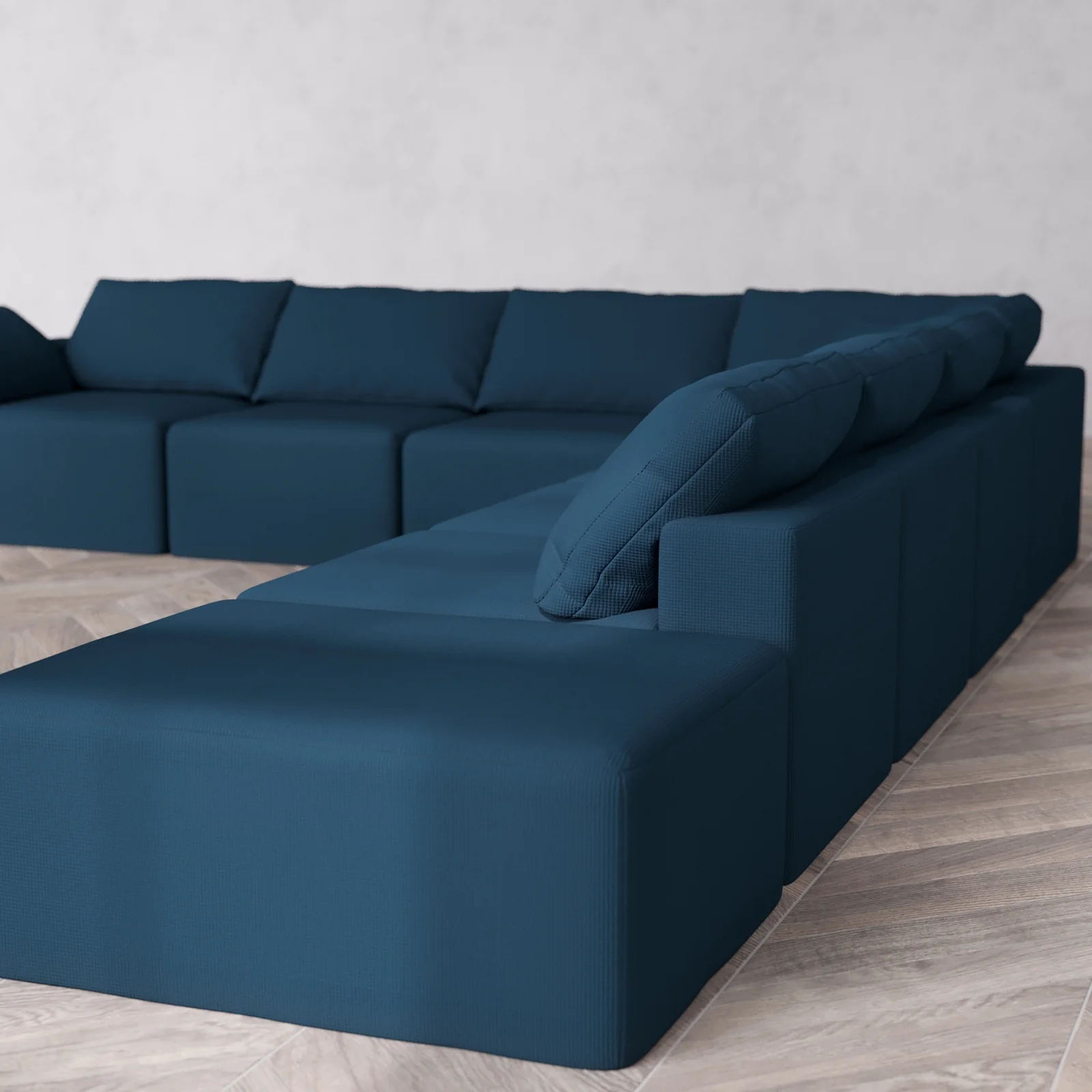 Modular Washable 8-Seater Open End Corner Sectional Cloud Sofa | Left-Facing Arm | Arden Weave in Lazuli - Image 6