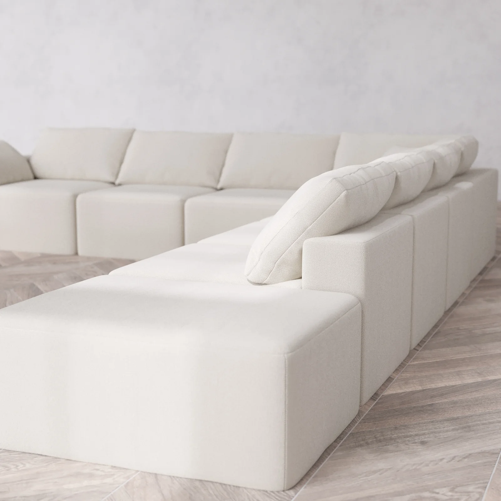 Modular Washable 8-Seater Open End Corner Sectional Cloud Sofa | Left-Facing Arm | Lux Weave in Pearl - Image 6