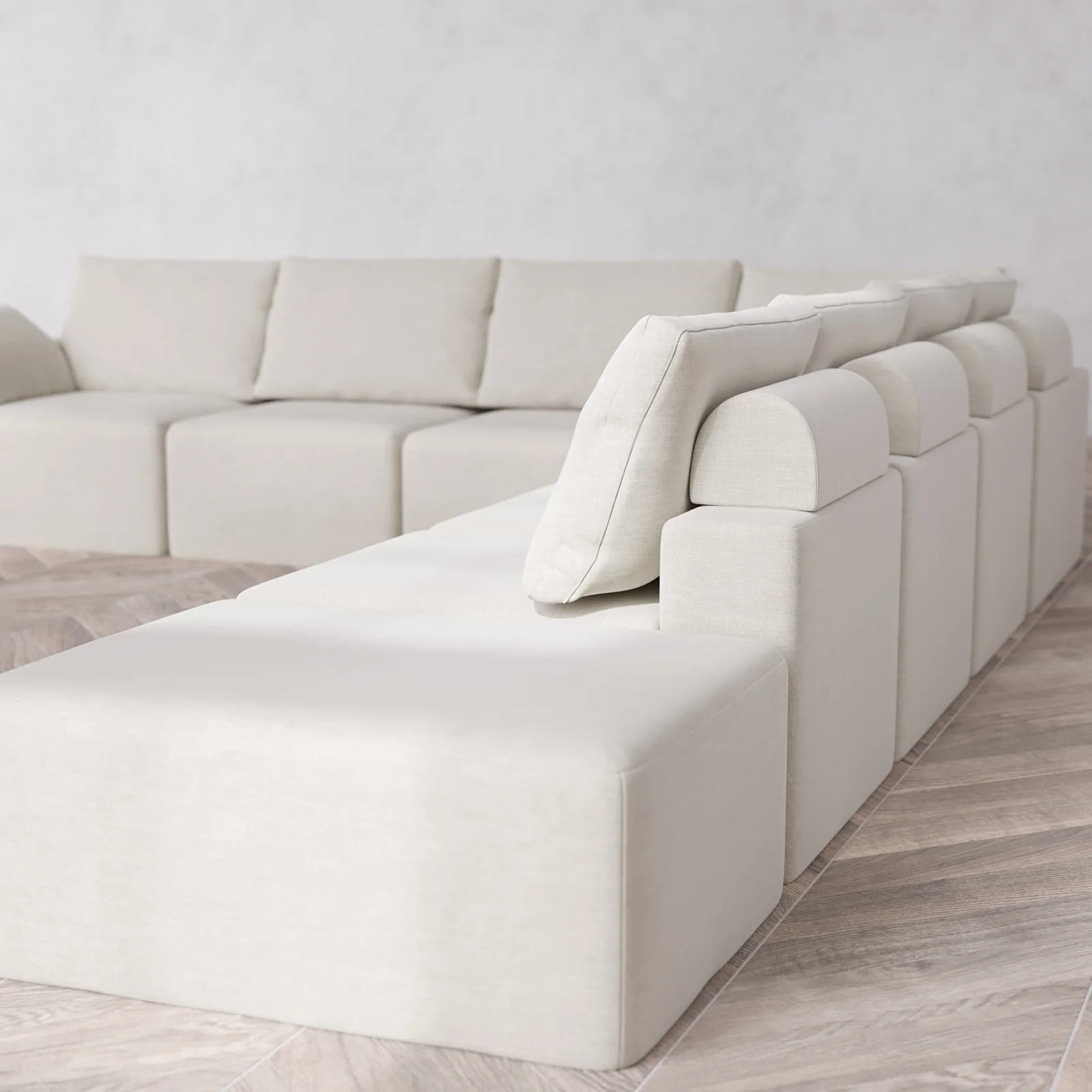 Modular Washable 8-Seater Open End Corner Sectional Cloud + Bolster Sofa | Left-Facing Arm | Satin Velvet in Cashew - Image 6