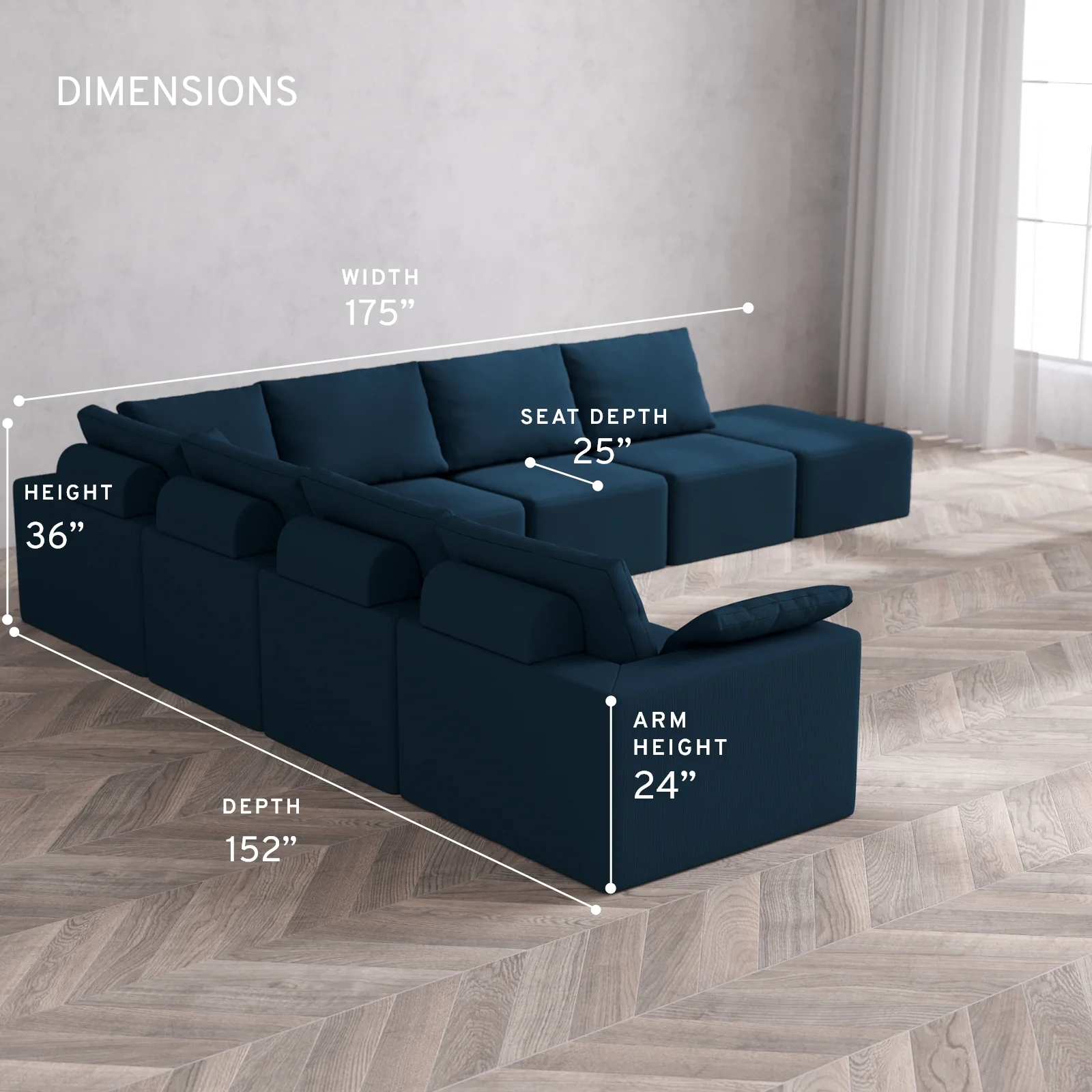Modular Washable 8-Seater Open End Corner Sectional Cloud + Bolster Sofa | Left-Facing Arm | Arden Weave in Lazuli - Image 5