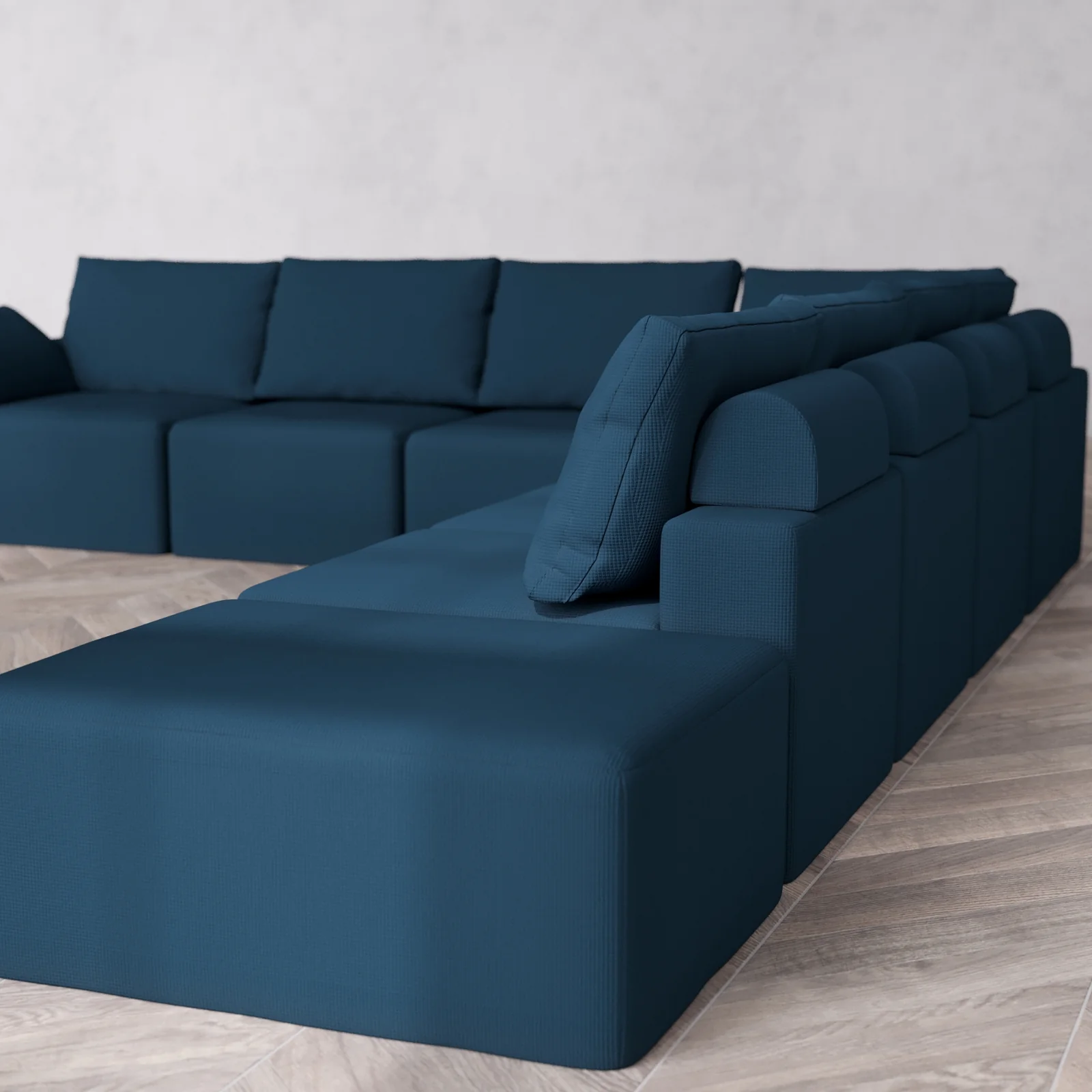 Modular Washable 8-Seater Open End Corner Sectional Cloud + Bolster Sofa | Left-Facing Arm | Arden Weave in Lazuli - Image 6