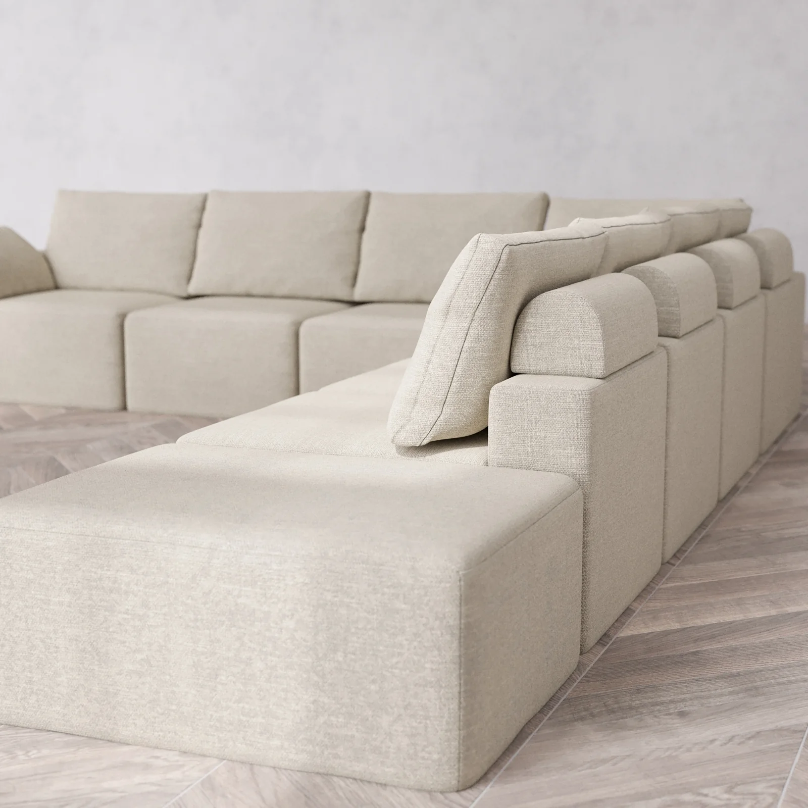 Modular Washable 8-Seater Open End Corner Sectional Cloud + Bolster Sofa | Left-Facing Arm | Plush Twill in Sandstone - Image 6