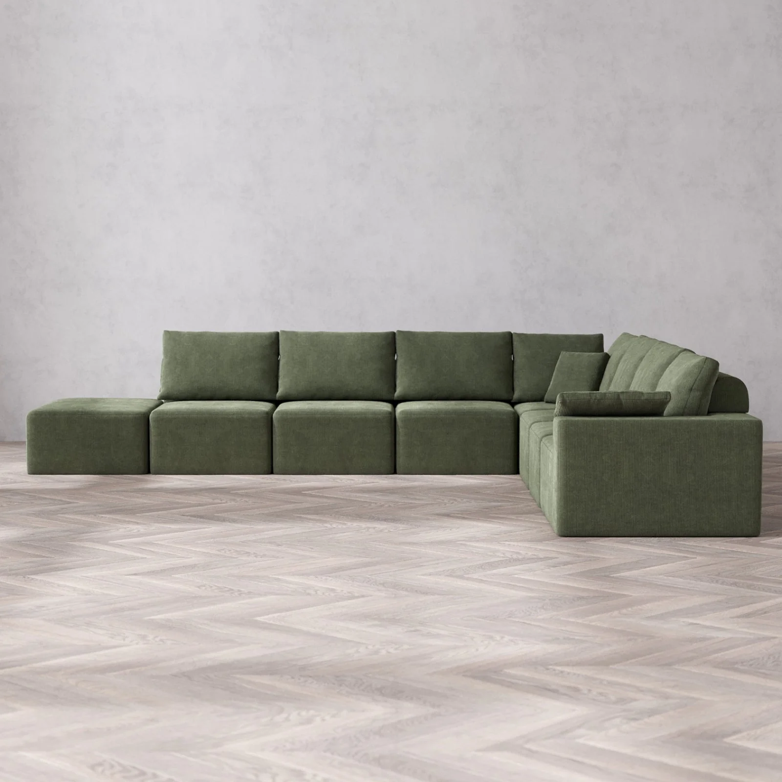 Modular Washable 8-Seater Open End Corner Sectional Cloud + Bolster Sofa | Right-Facing Arm | Luxe Corduroy in Juniper
