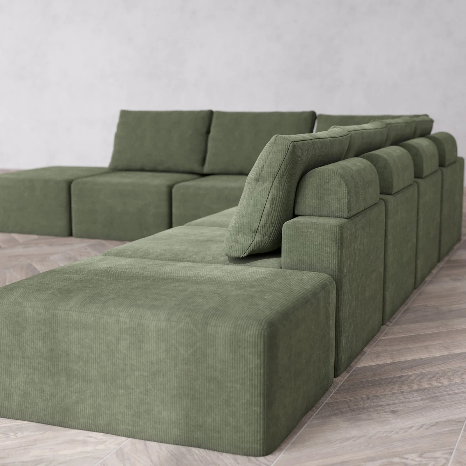 Modular Washable 8-Seater Open End Corner Sectional Cloud + Bolster Sofa | Right-Facing Arm | Luxe Corduroy in Juniper - Image 6