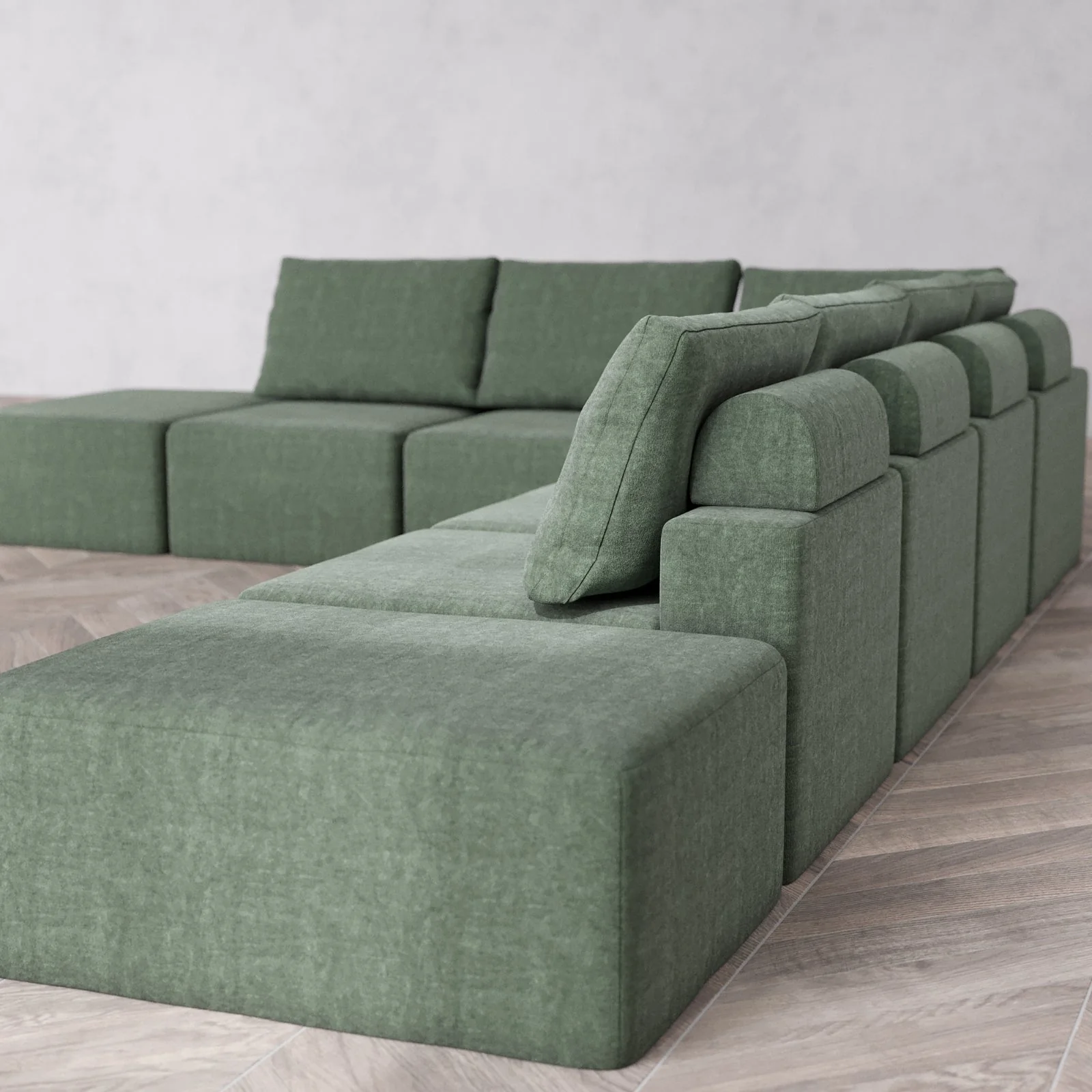 Modular Washable 8-Seater Open End Corner Sectional Cloud + Bolster Sofa | Right-Facing Arm | Heirloom Velvet in Sage - Image 6