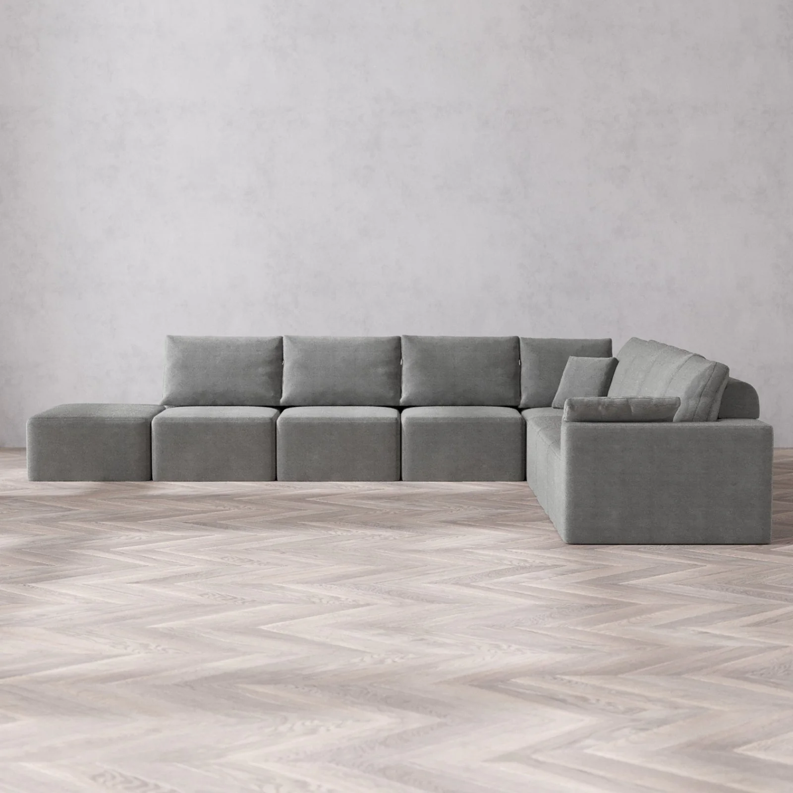 Modular Washable 8-Seater Open End Corner Sectional Cloud + Bolster Sofa | Right-Facing Arm | Lux Weave in Slate