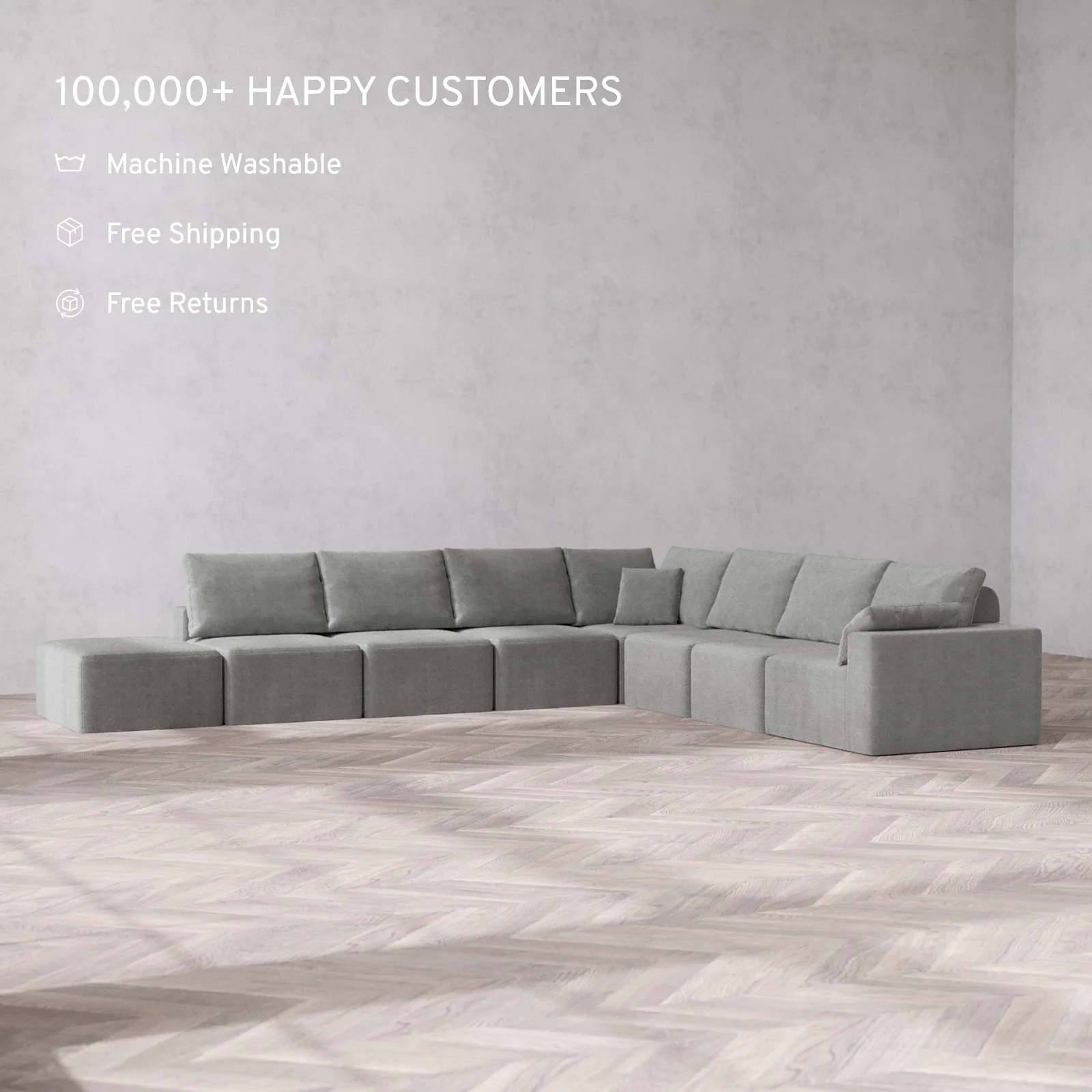 Modular Washable 8-Seater Open End Corner Sectional Cloud + Bolster Sofa | Right-Facing Arm | Lux Weave in Slate - Image 2