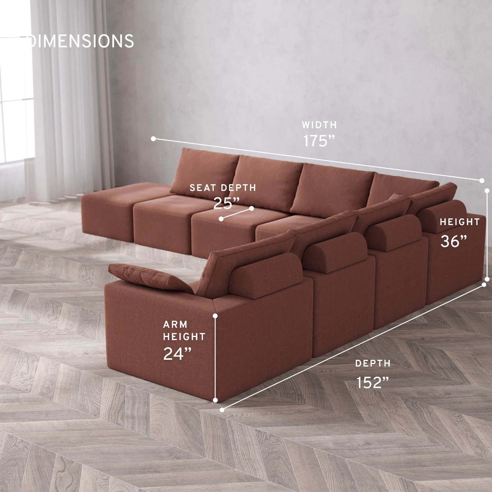 Modular Washable 8-Seater Open End Corner Sectional Cloud + Bolster Sofa | Right-Facing Arm | Heirloom Velvet in Sumac - Image 5