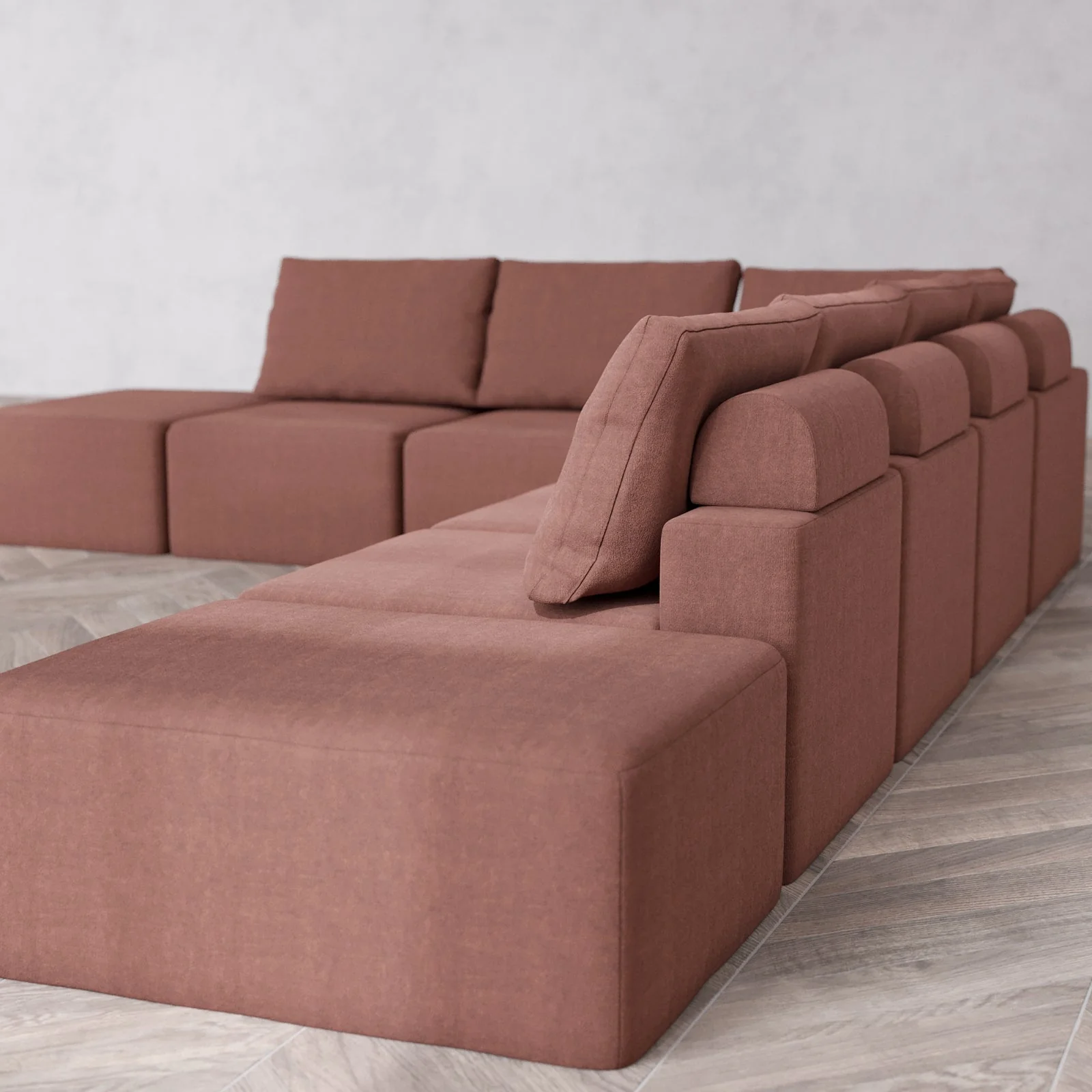 Modular Washable 8-Seater Open End Corner Sectional Cloud + Bolster Sofa | Right-Facing Arm | Heirloom Velvet in Sumac - Image 6