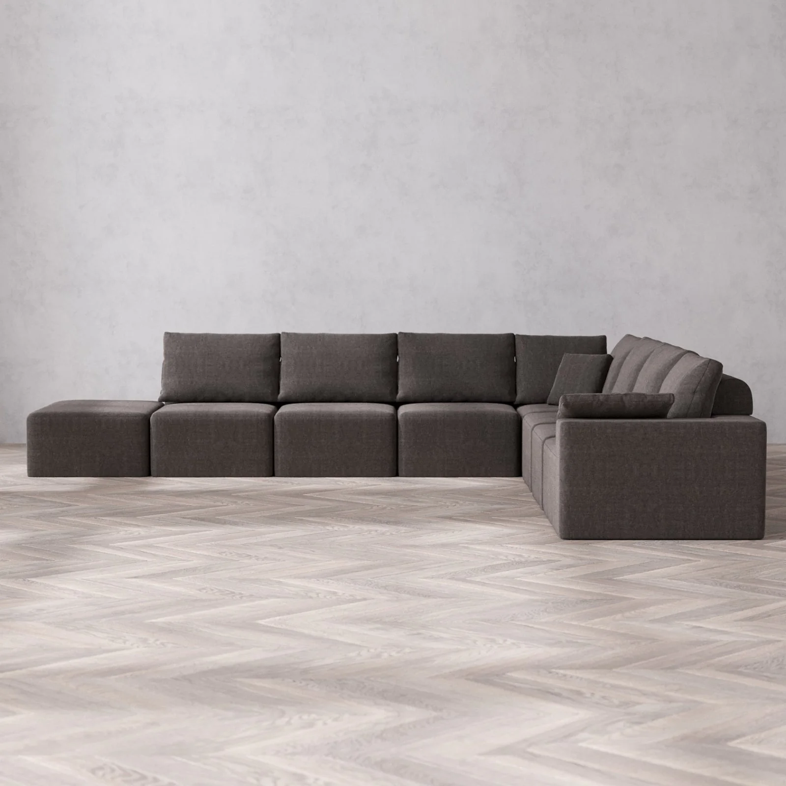 Modular Washable 8-Seater Open End Corner Sectional Cloud + Bolster Sofa | Right-Facing Arm | Heirloom Velvet in Truffle