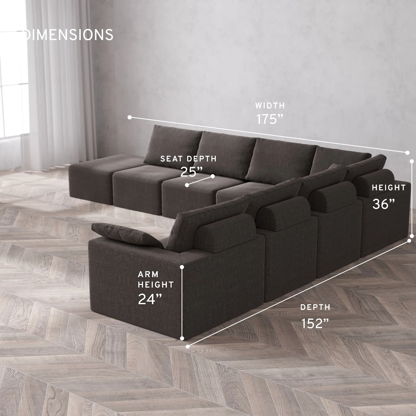 Modular Washable 8-Seater Open End Corner Sectional Cloud + Bolster Sofa | Right-Facing Arm | Heirloom Velvet in Truffle - Image 5