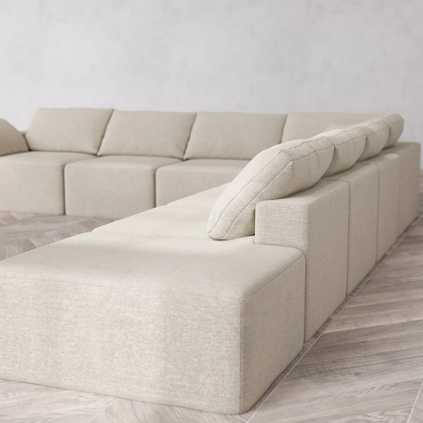 Modular Washable 8-Seater Open End Corner Sectional Cloud Sofa | Left-Facing Arm | Plush Twill in Sandstone - Image 6
