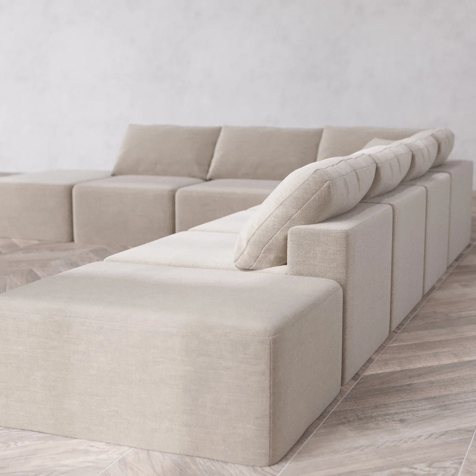 Modular Washable 8-Seater Open End Corner Sectional Cloud Sofa | Right-Facing Arm | Satin Velvet in Caraway - Image 6