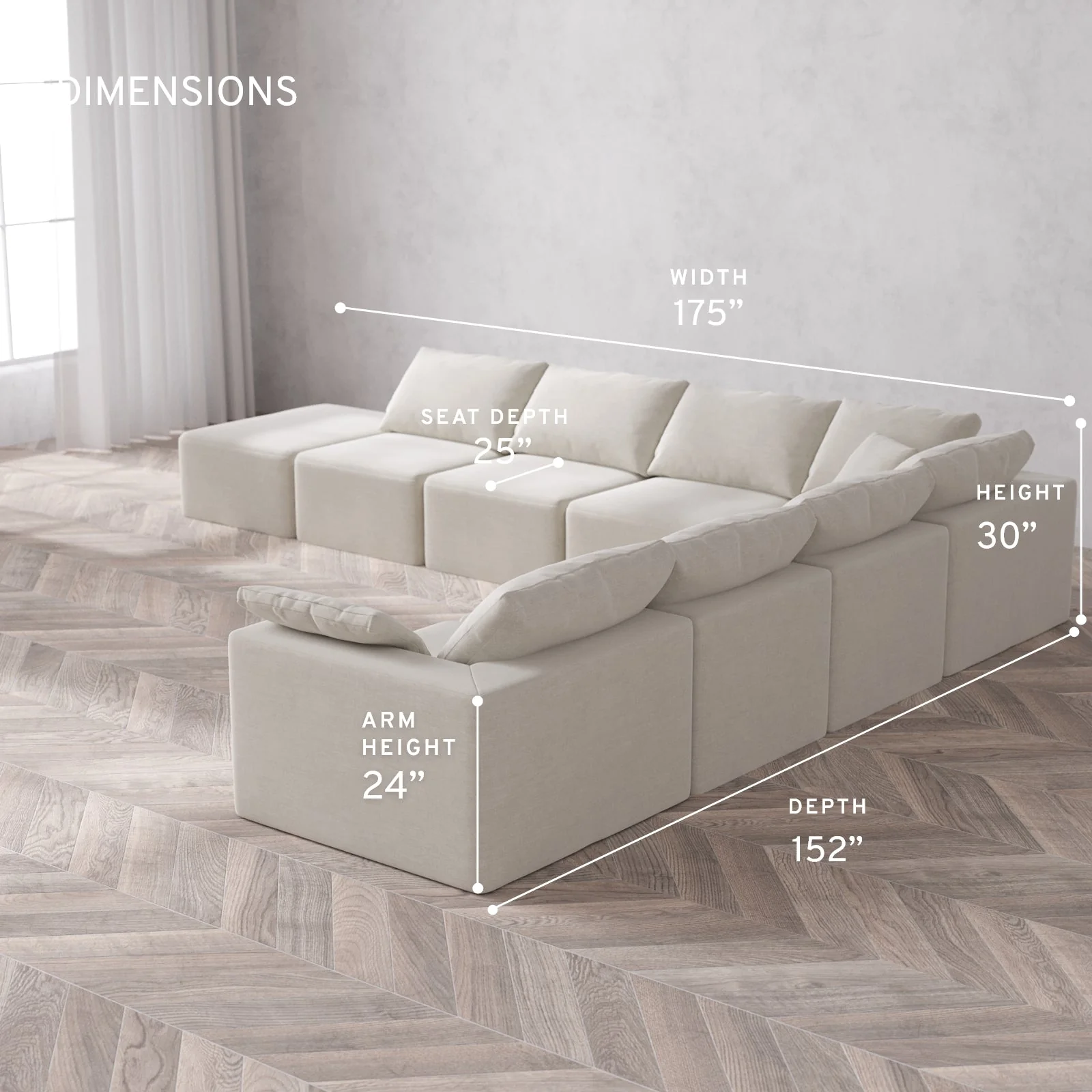 Modular Washable 8-Seater Open End Corner Sectional Cloud Sofa | Right-Facing Arm | Satin Velvet in Cashew - Image 5