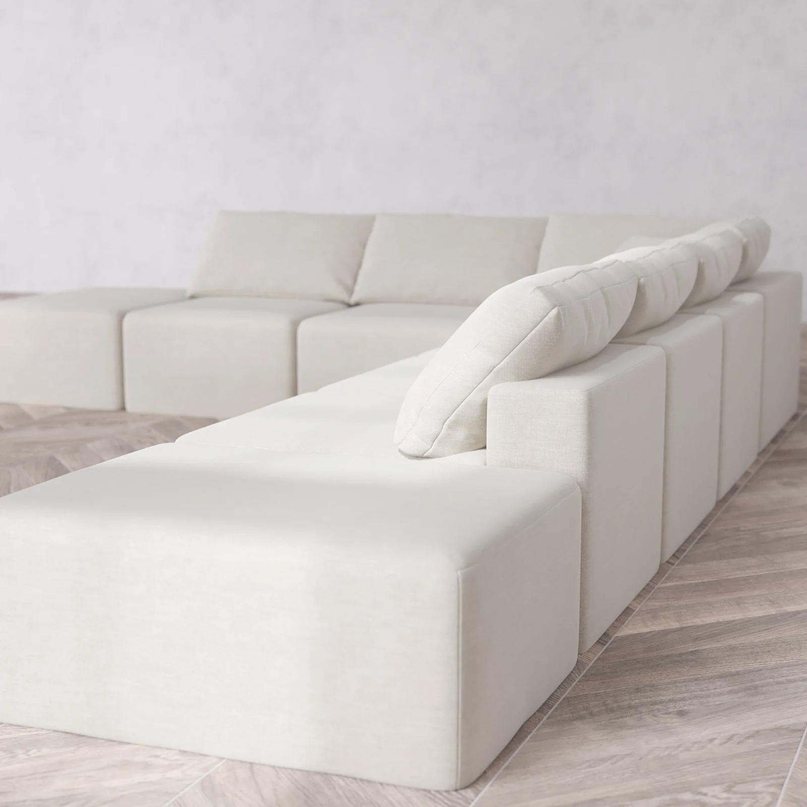Modular Washable 8-Seater Open End Corner Sectional Cloud Sofa | Right-Facing Arm | Satin Velvet in Cashew - Image 6