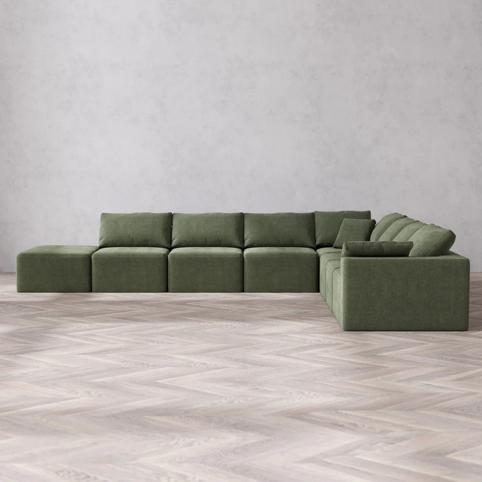 Modular Washable 8-Seater Open End Corner Sectional Cloud Sofa | Right-Facing Arm | Luxe Corduroy in Juniper
