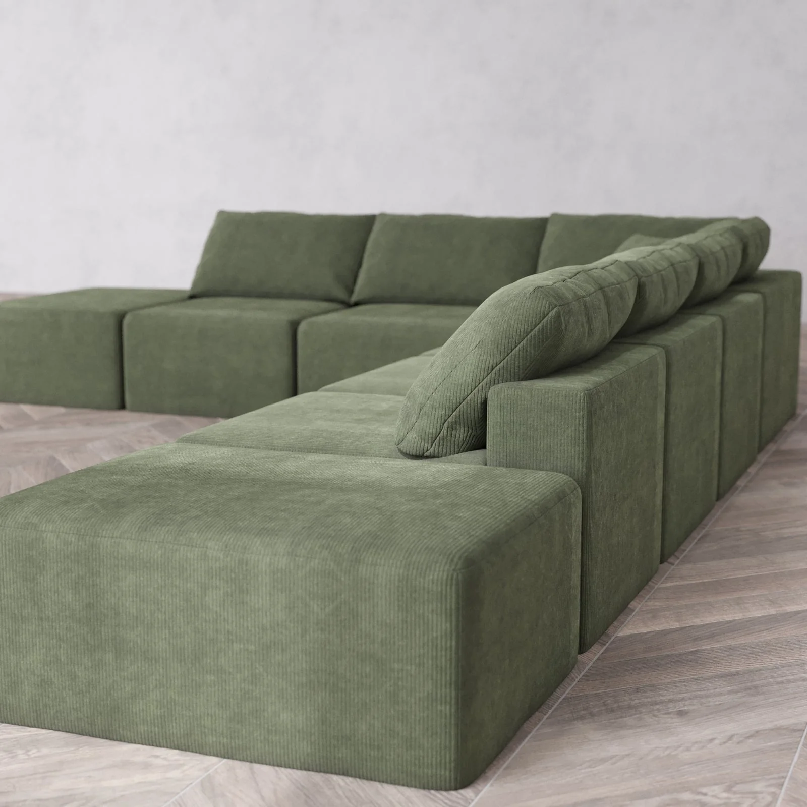 Modular Washable 8-Seater Open End Corner Sectional Cloud Sofa | Right-Facing Arm | Luxe Corduroy in Juniper - Image 6