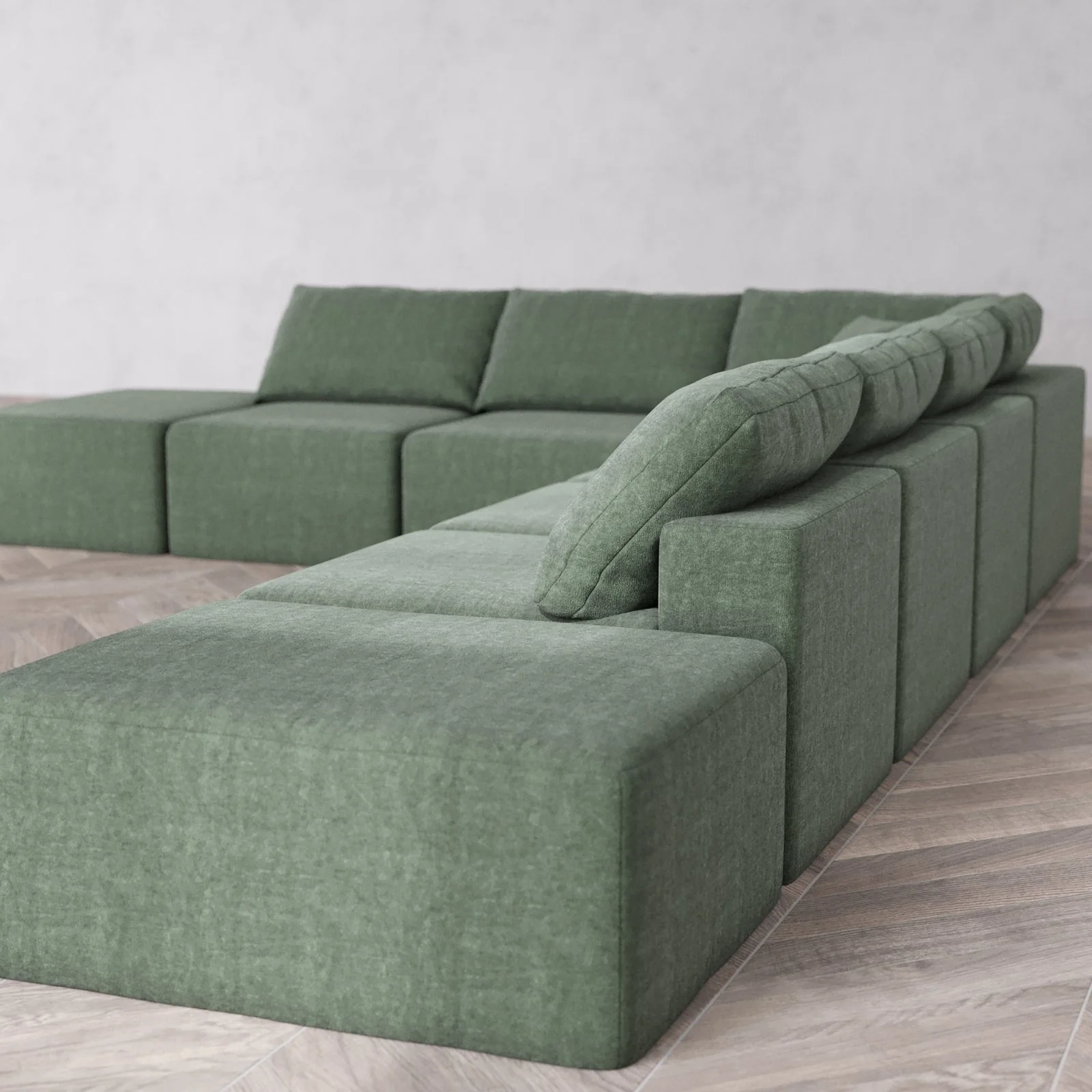 Modular Washable 8-Seater Open End Corner Sectional Cloud Sofa | Right-Facing Arm | Heirloom Velvet in Sage - Image 6