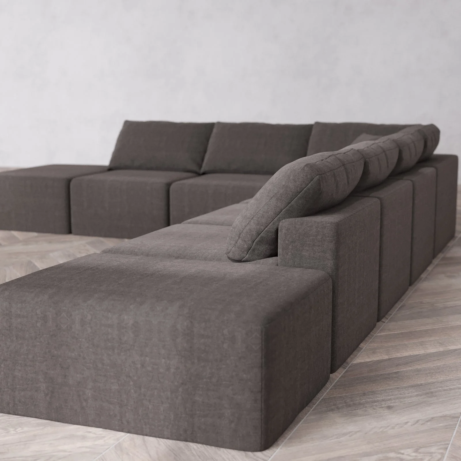 Modular Washable 8-Seater Open End Corner Sectional Cloud Sofa | Right-Facing Arm | Heirloom Velvet in Truffle - Image 6