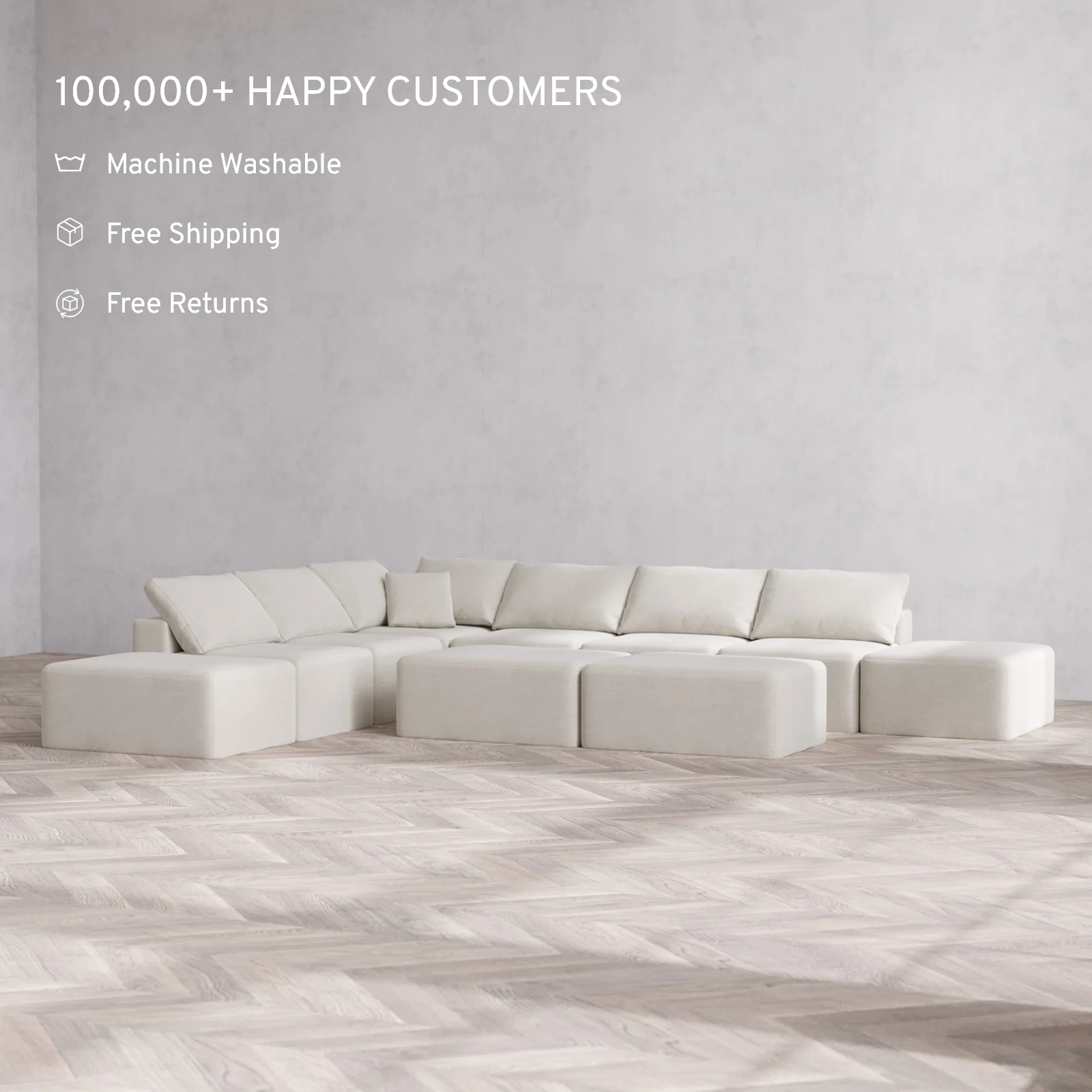 Modular Washable 8-Seater Open-Ends Corner Sectional + Chaise Ottoman Bench Cloud Sofa | Satin Velvet in Cashew - Image 2