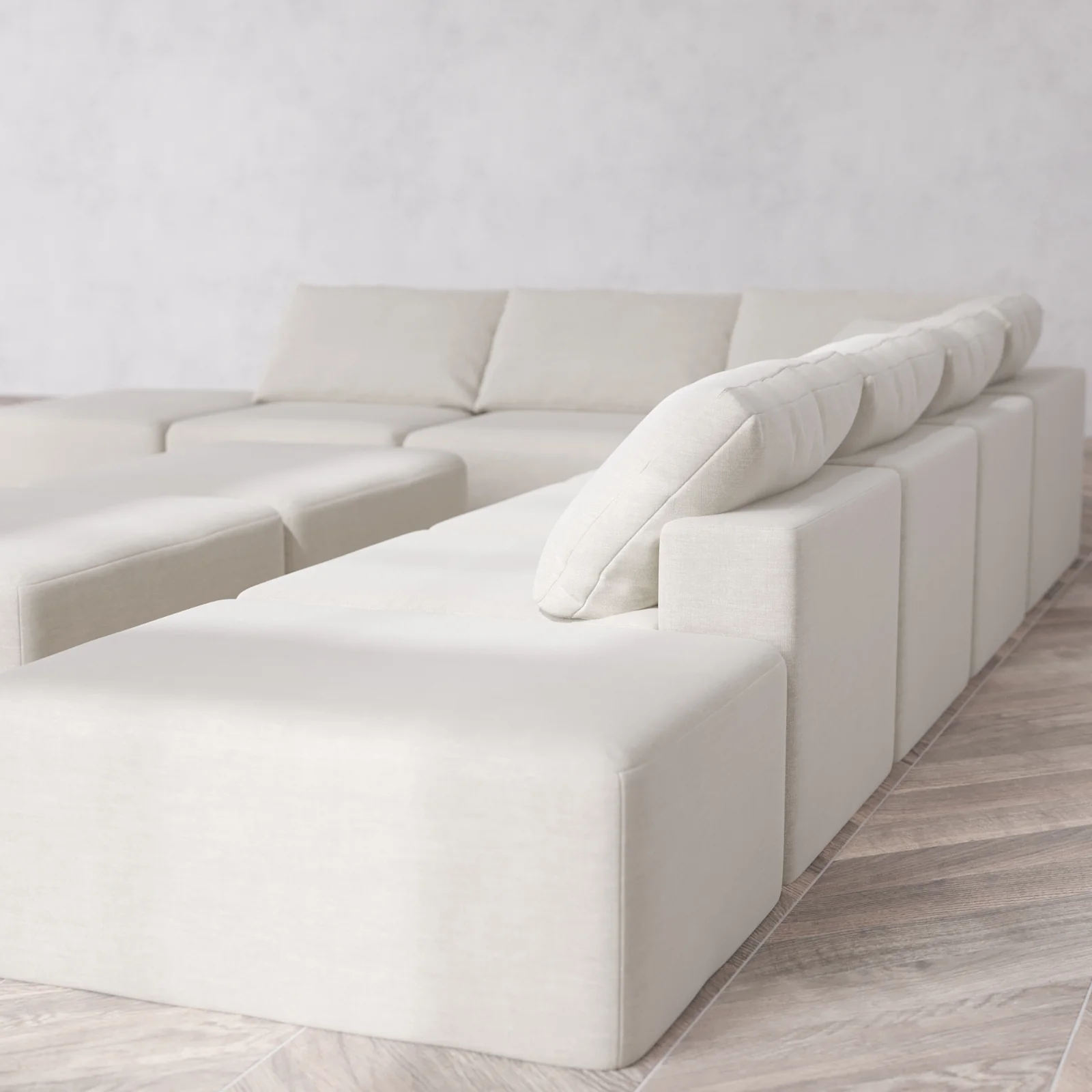Modular Washable 8-Seater Open-Ends Corner Sectional + Chaise Ottoman Bench Cloud Sofa | Satin Velvet in Cashew - Image 6
