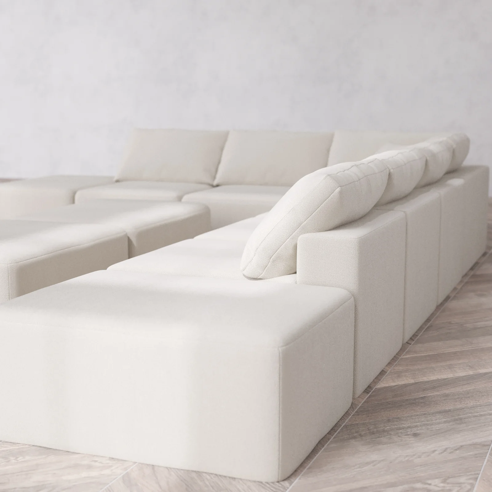 Modular Washable 8-Seater Open-Ends Corner Sectional + Chaise Ottoman Bench Cloud Sofa | Lux Weave in Pearl - Image 6
