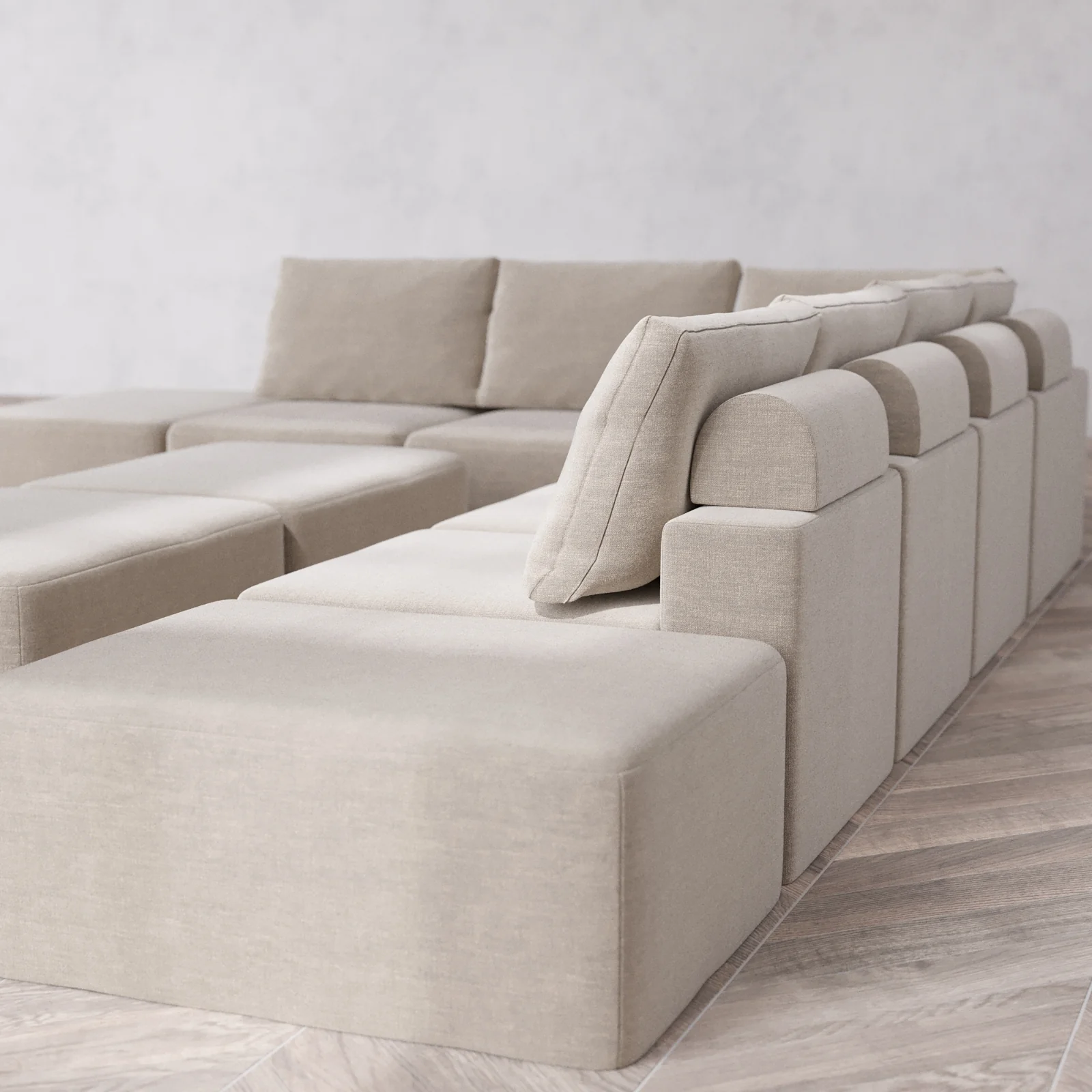 Modular Washable 8-Seater Open-Ends Corner Sectional + Chaise Ottoman Bench Cloud + Bolster Sofa | Satin Velvet in Caraway - Image 6