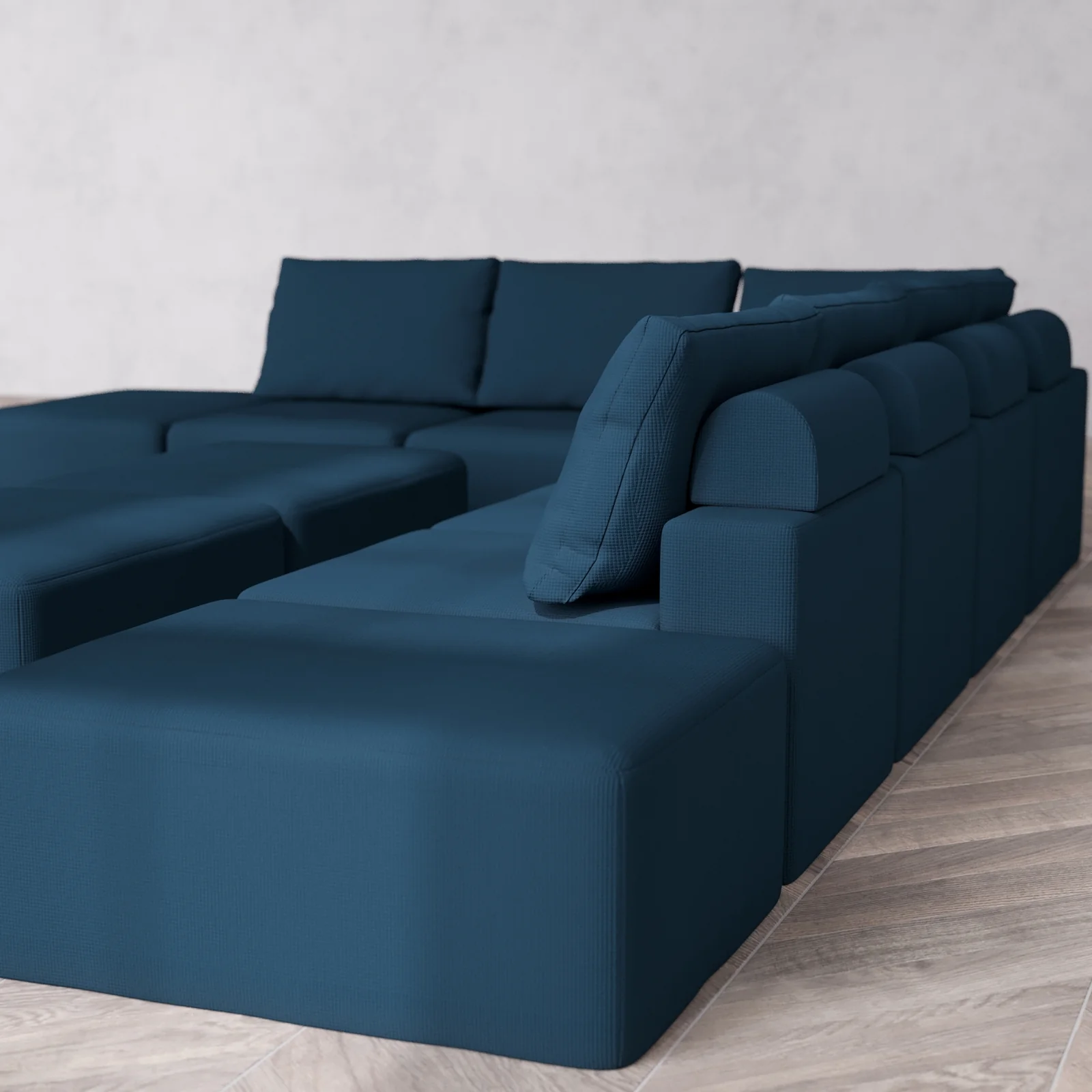 Modular Washable 8-Seater Open-Ends Corner Sectional + Chaise Ottoman Bench Cloud + Bolster Sofa | Arden Weave in Lazuli - Image 6