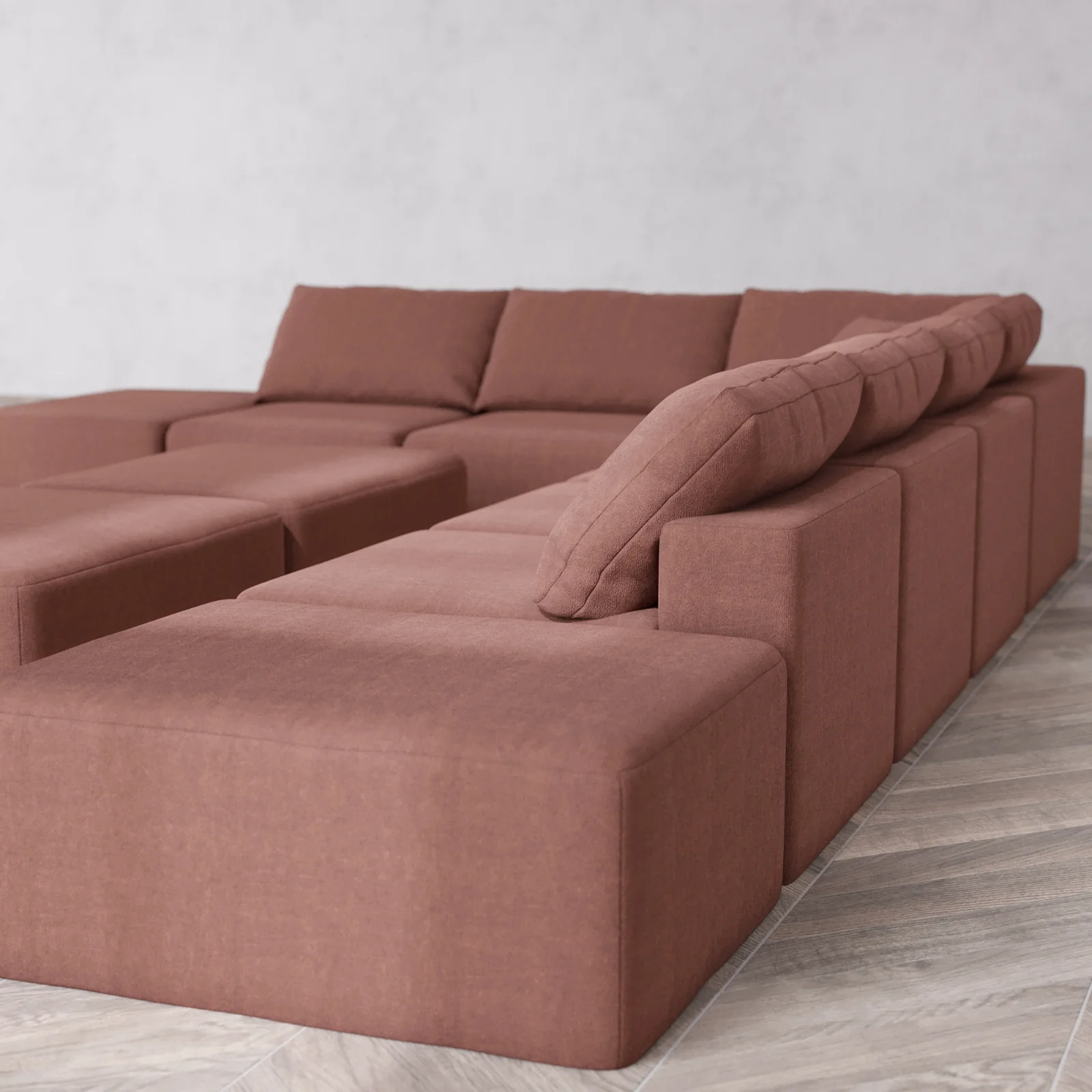 Modular Washable 8-Seater Open-Ends Corner Sectional + Chaise Ottoman Bench Cloud Sofa | Heirloom Velvet in Sumac - Image 6