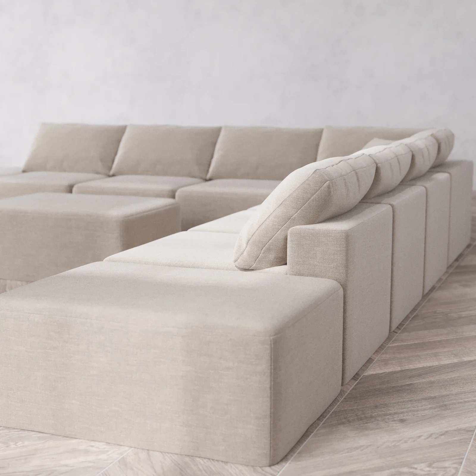 Modular Washable 8-Seater Open-Ends Corner Sectional + Chaise Ottoman Cloud Sofa | Satin Velvet in Caraway - Image 6