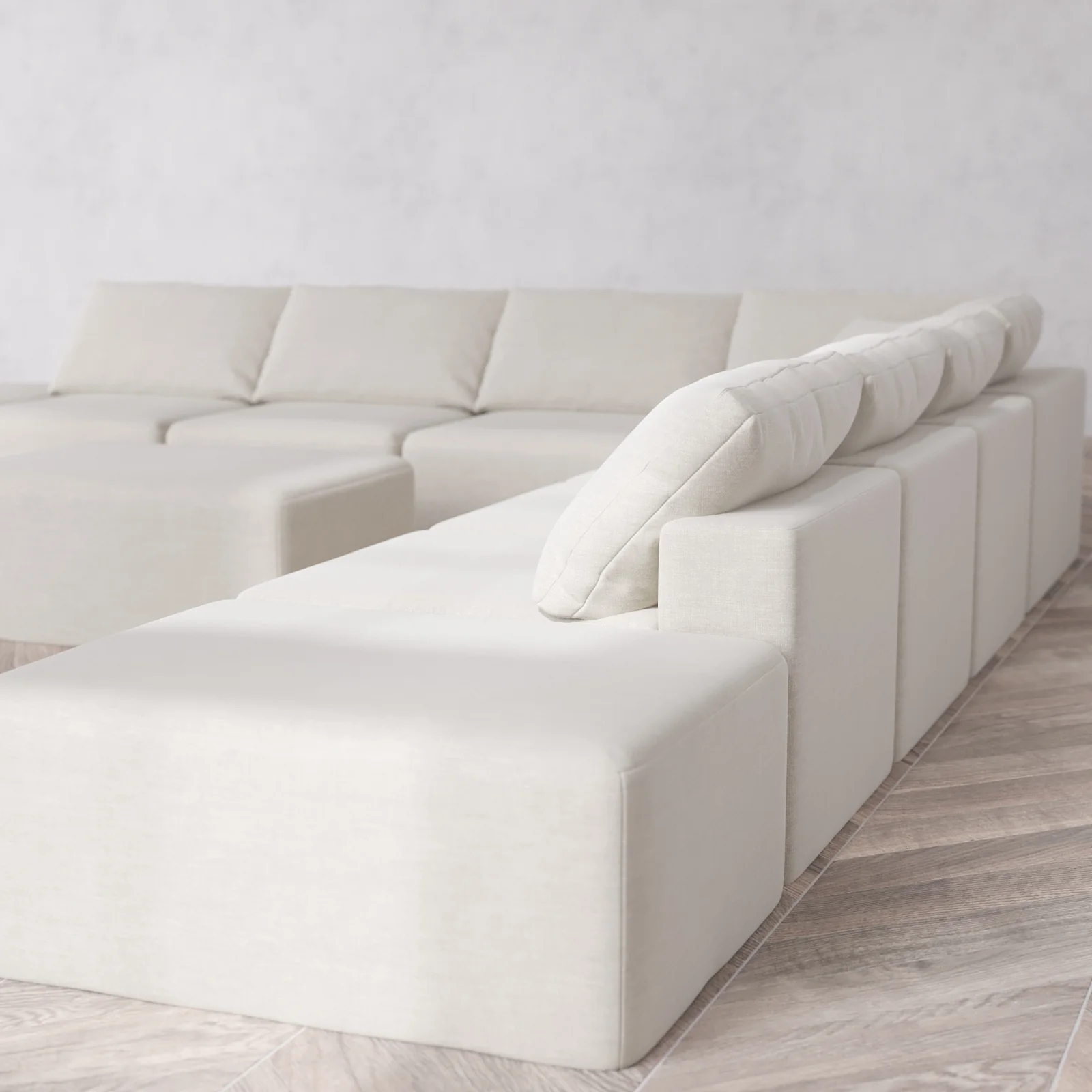 Modular Washable 8-Seater Open-Ends Corner Sectional + Chaise Ottoman Cloud Sofa | Satin Velvet in Cashew - Image 6