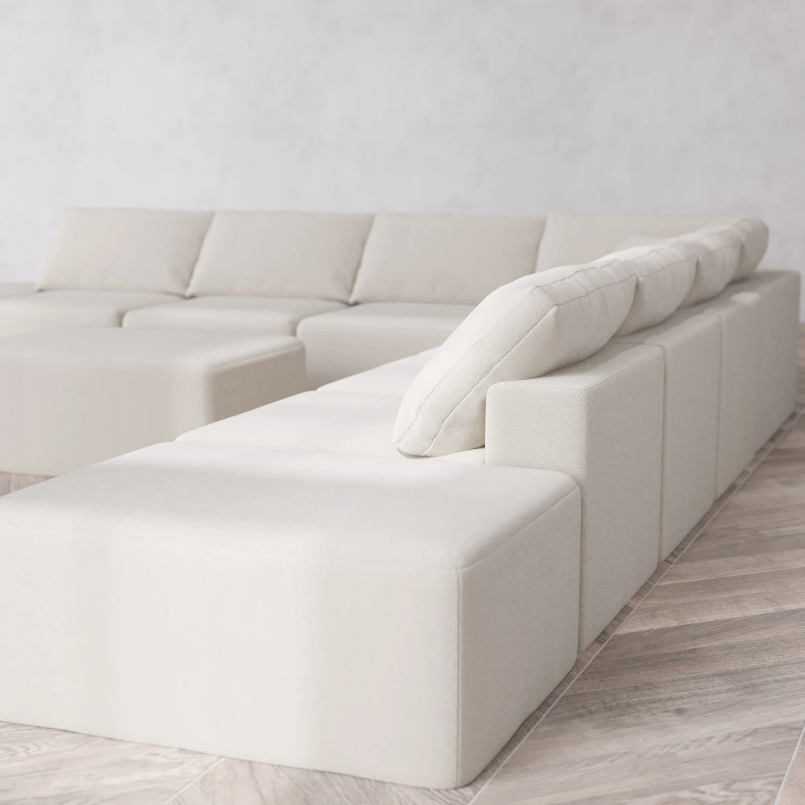Modular Washable 8-Seater Open-Ends Corner Sectional + Chaise Ottoman Cloud Sofa | Lux Weave in Pearl - Image 6