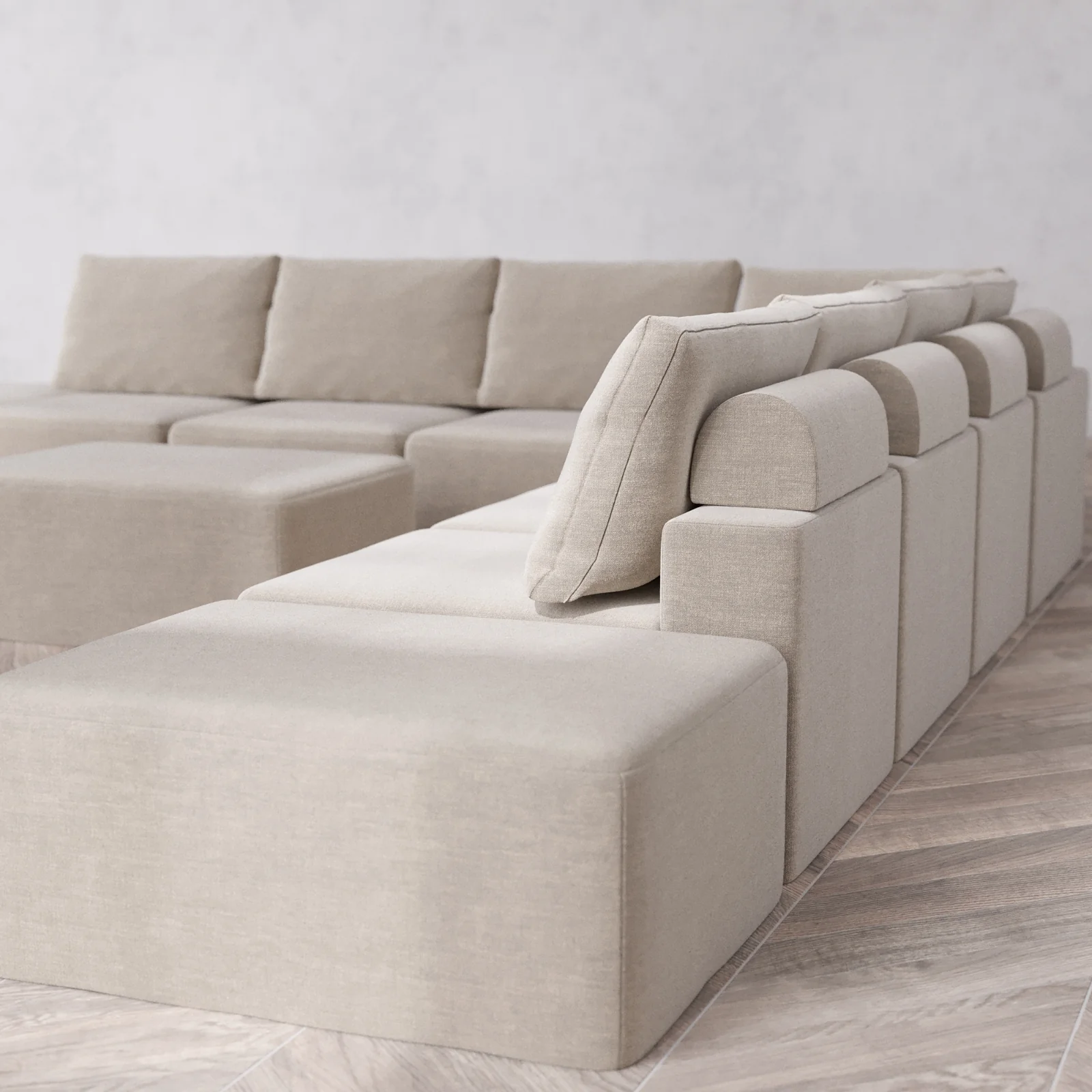 Modular Washable 8-Seater Open-Ends Corner Sectional + Chaise Ottoman Cloud + Bolster Sofa | Satin Velvet in Caraway - Image 6