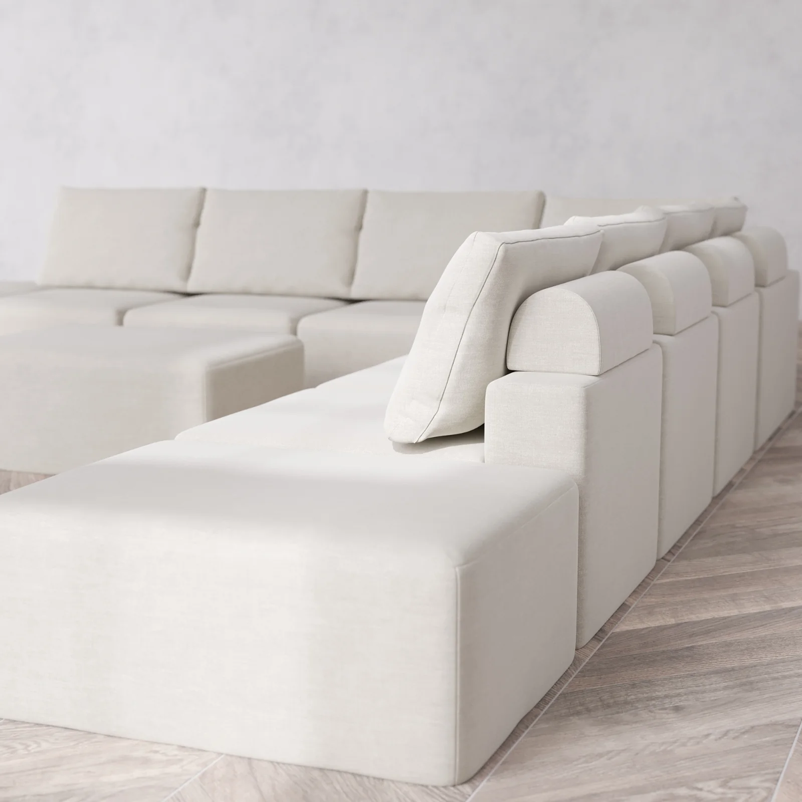 Modular Washable 8-Seater Open-Ends Corner Sectional + Chaise Ottoman Cloud + Bolster Sofa | Satin Velvet in Cashew - Image 6