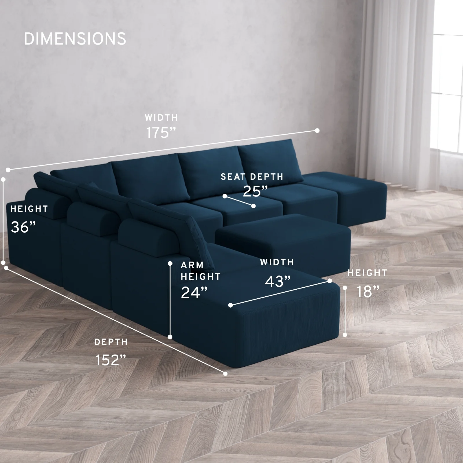 Modular Washable 8-Seater Open-Ends Corner Sectional + Chaise Ottoman Cloud + Bolster Sofa | Arden Weave in Lazuli - Image 5